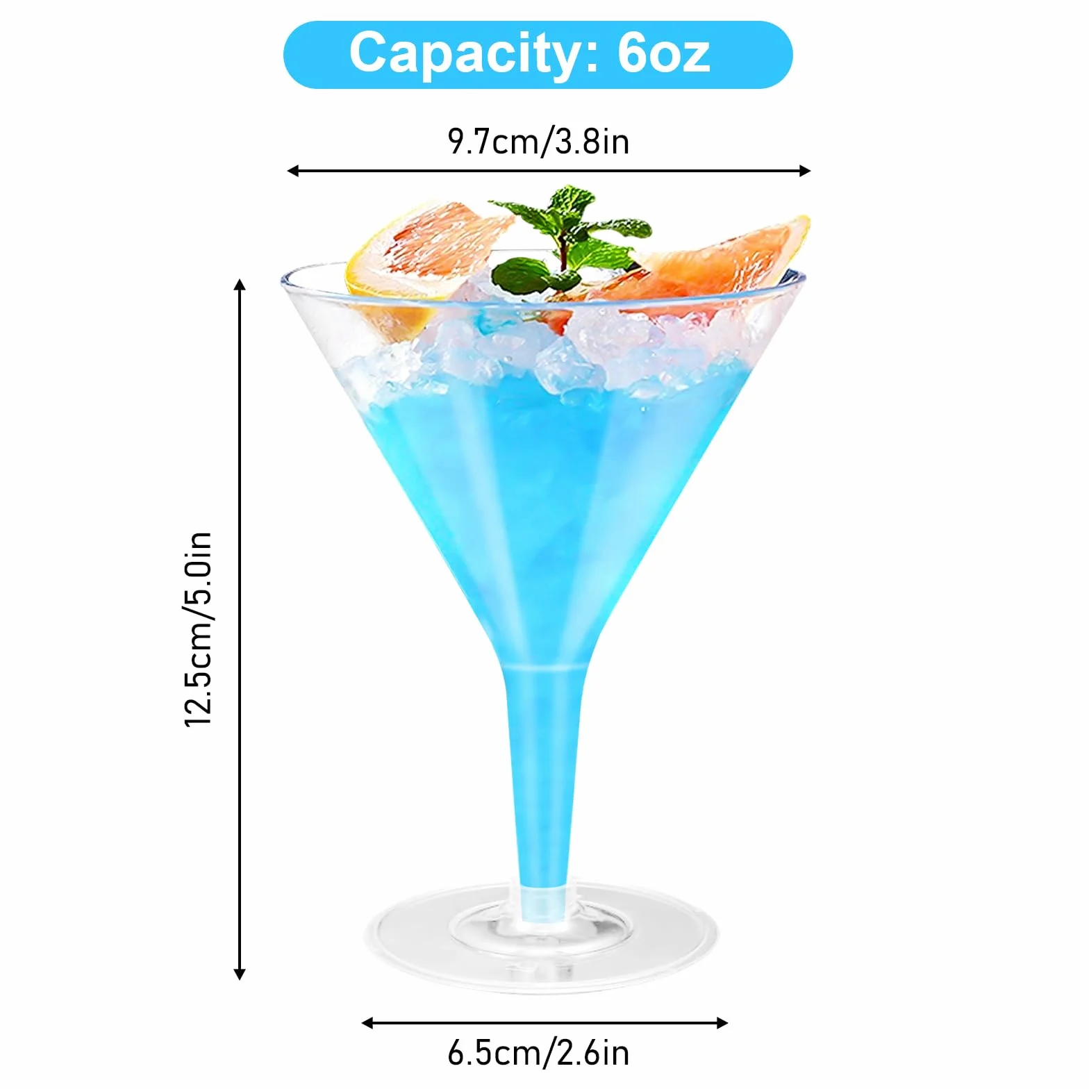 Martini - 25 bicchieri in plastica, 200 ml, riutilizzabili, in plastica, trasparenti, con manico, per anniversari, feste, compleanni, matrimoni