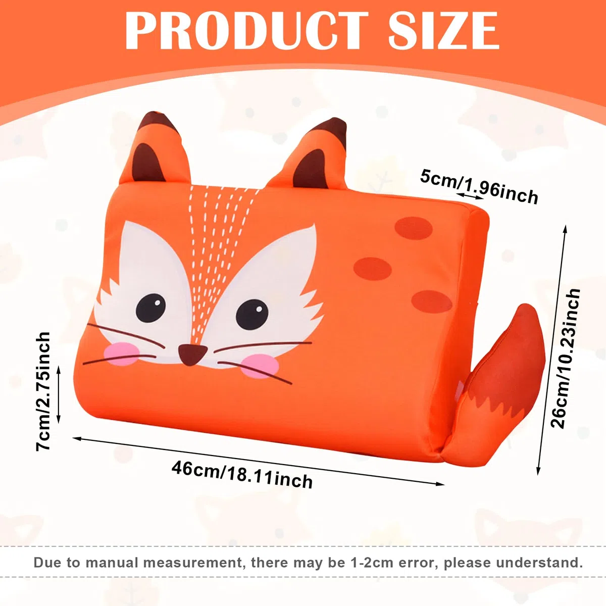 Cuscino per bambini, Cuscino Schlummerkids, 46 x 26 x 7 cm per Testa Bambini, Comfort, Ergonomico per Bambini, Traspirante e Delicato Sulla Pelle, Volpe