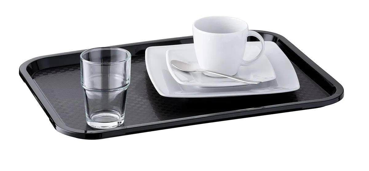 APS Vassoio fast food, infrangibile e lavabile in lavastoviglie, prodotto in Germania, 53 x 32,5 cm, altezza 2 cm (GN 1/1), nero, 553, 53 x 32,5 cm, h: 2 cm