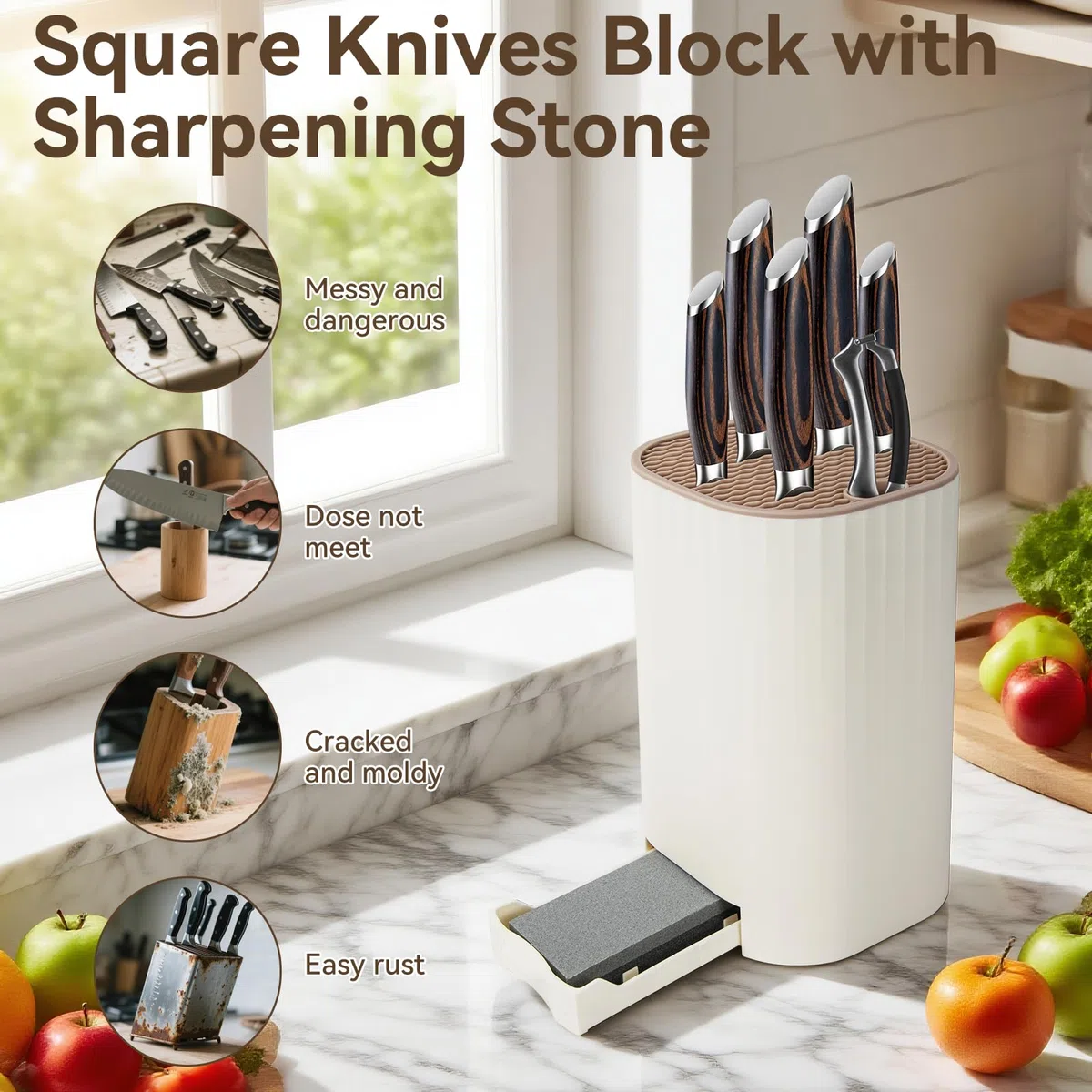 Ceppo Coltelli da Cucina Vuoto, Universal Porta Coltelli con Cote Integrata, Moderno Staccabile Portacoltelli Set Ceppo da Cucina per Facile Pulizia Salvaspazio
