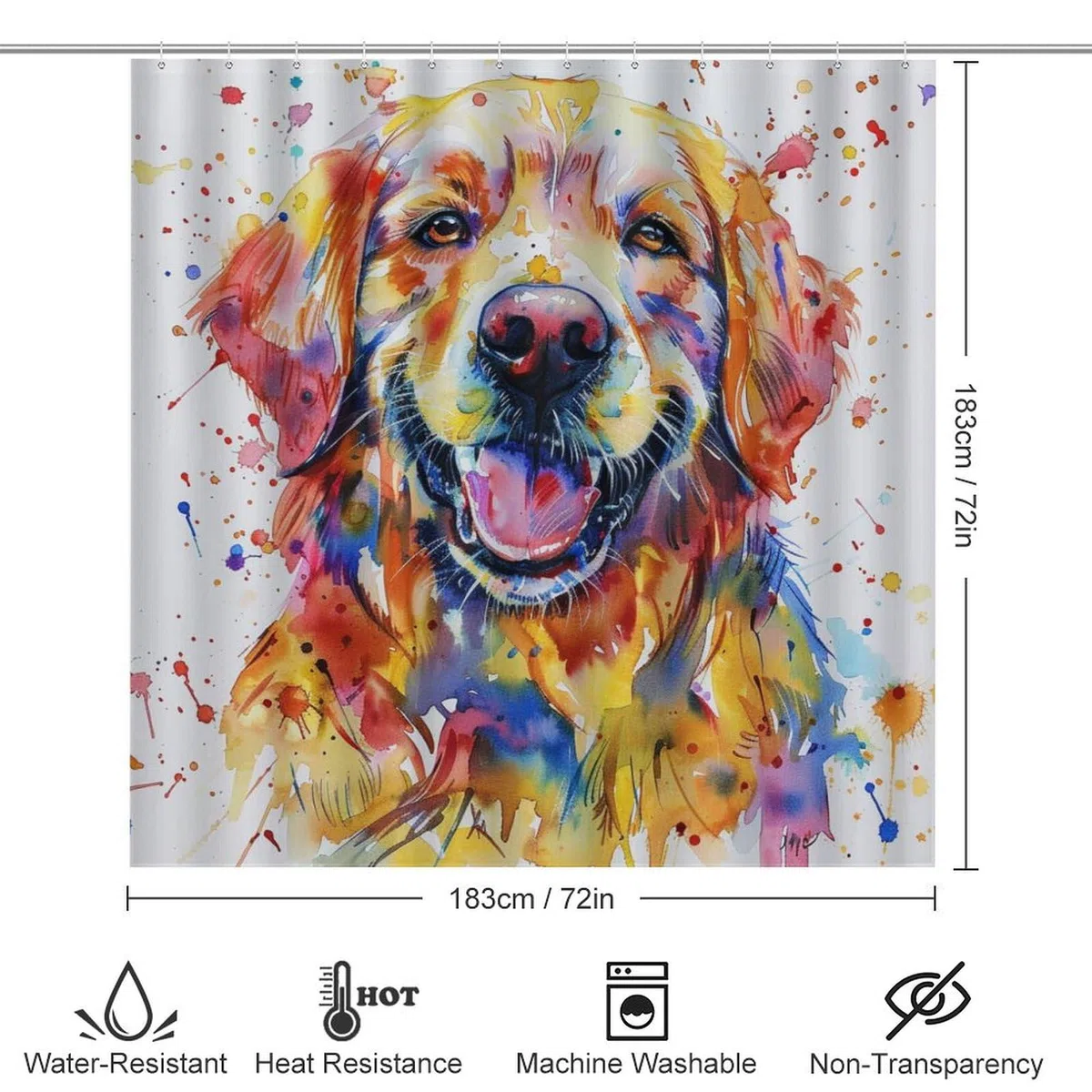 Set di 4 tende da doccia con motivo a cane e animale, con copriwater, tappetino a forma di U e tappetini antiscivolo, set di tende da doccia con simpatico Golden Retriever e acquerello, arredo bagno,