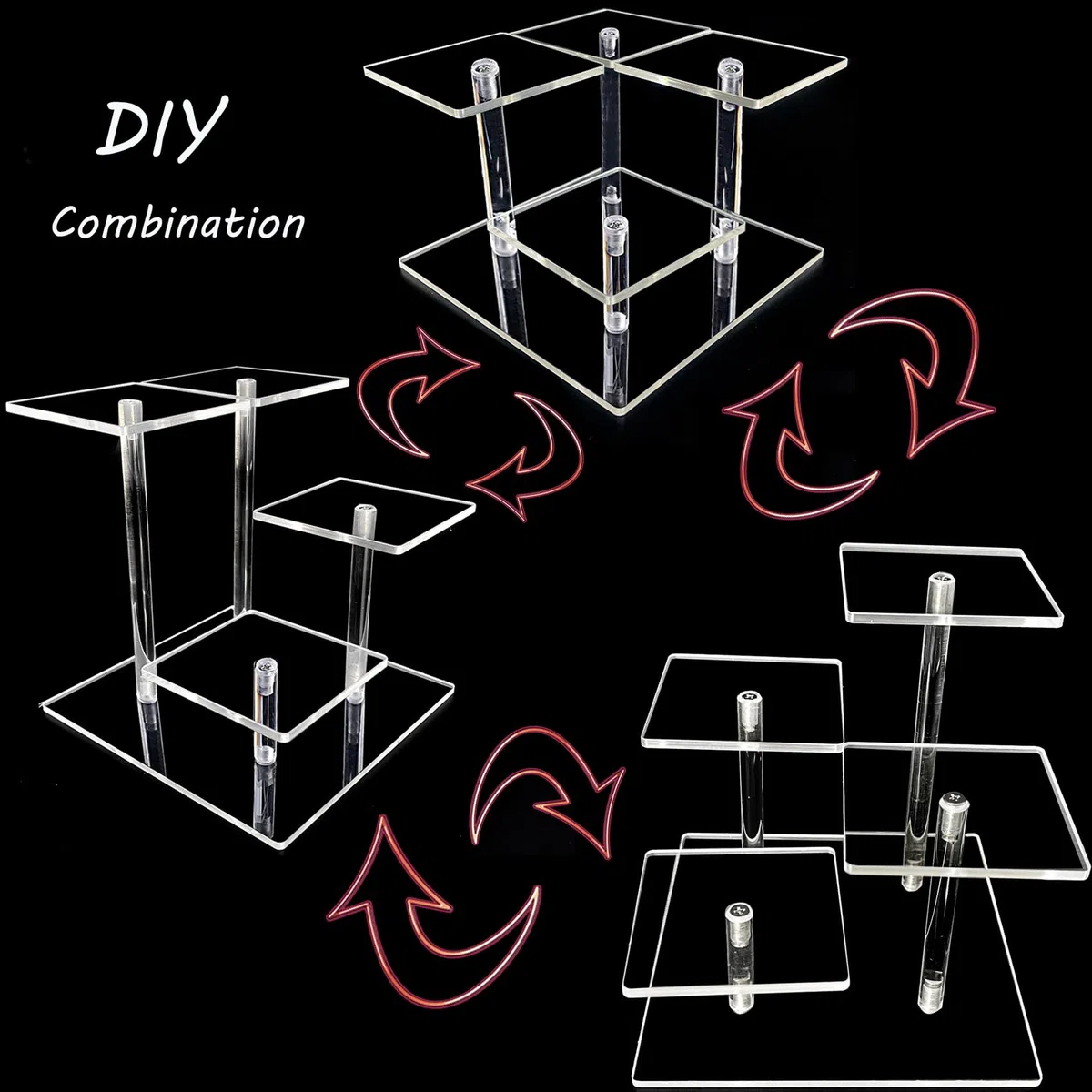 2 Pezzi Espositore Trasparente Alzate di Display Riser Rack per Esposizione O Collezione Organizer Supporto per Cupcake, Profumi,Cosmetici e Artigianato,Scaletta Espositiva per Collezioni
