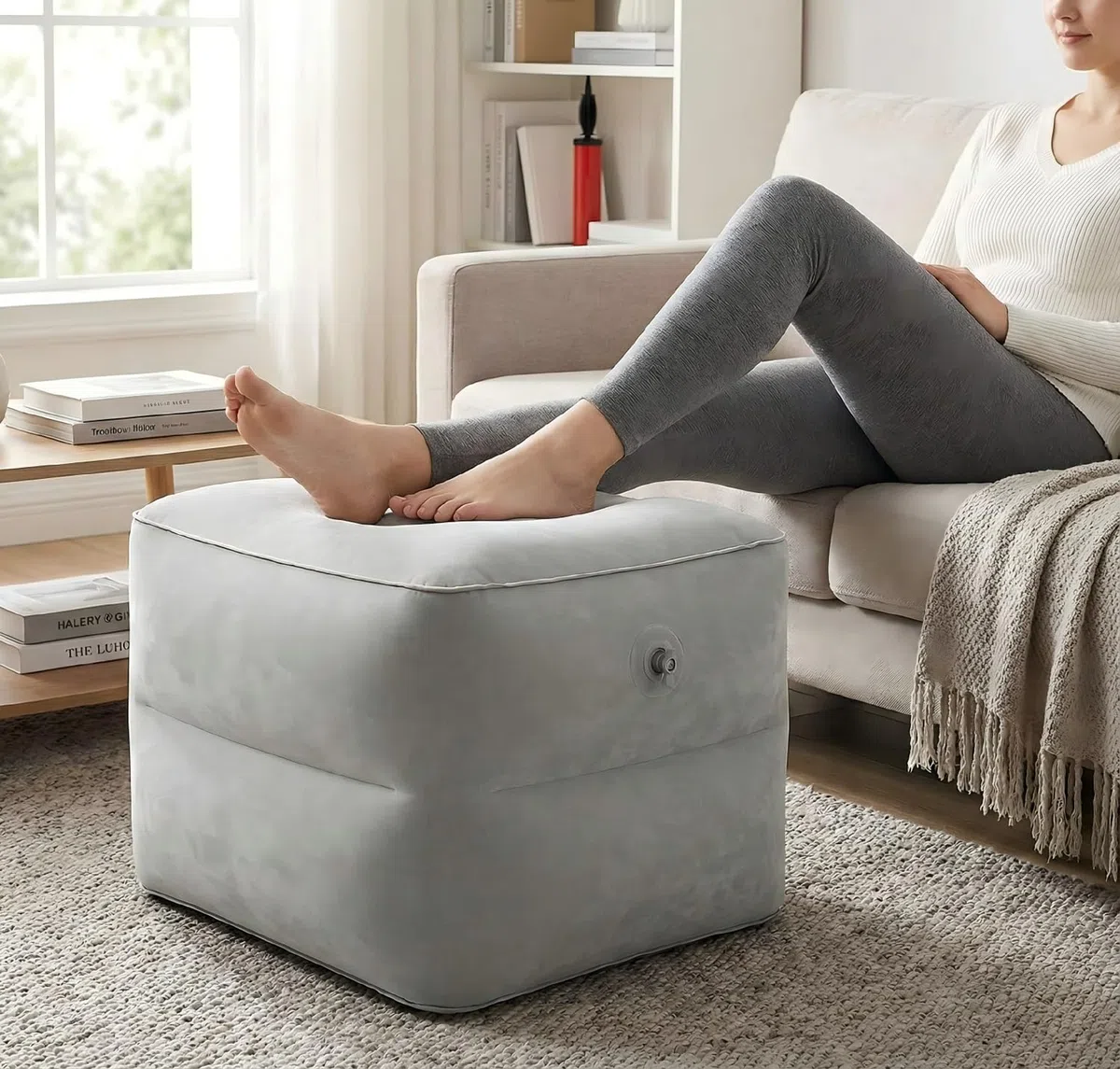 Cubo per dischi intervertebrali, cuscino portatile, 40 x 32 x 30 cm, gonfiabile, con pompa, grande cubo, grigio