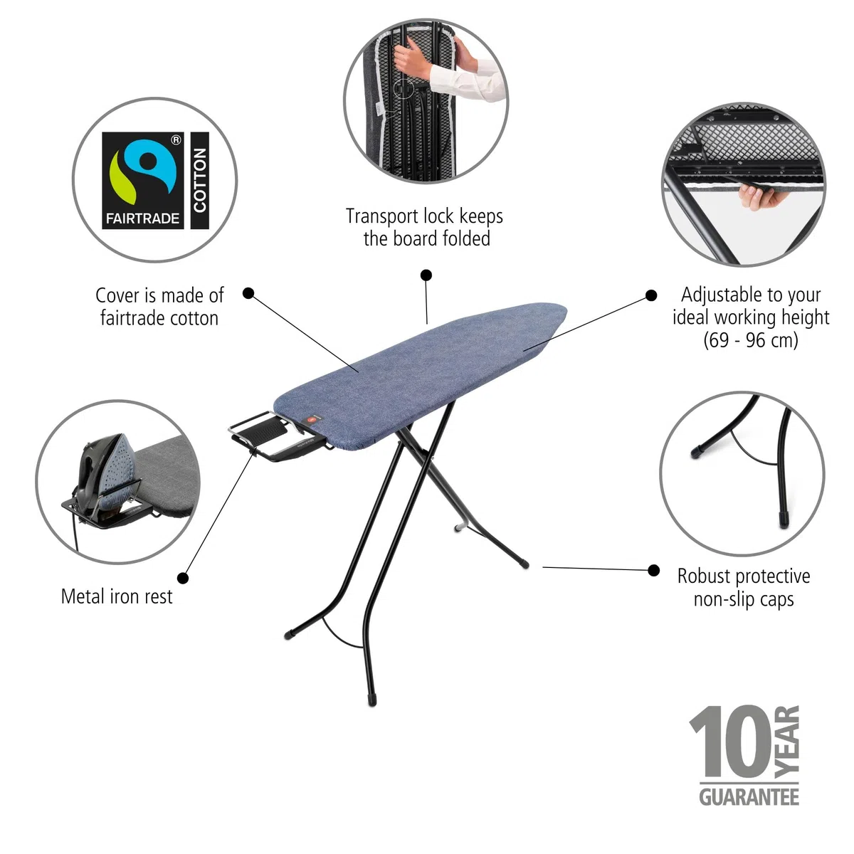 Brabantia Ironing Board, Denim Blue, Size B (124 x 38 cm)