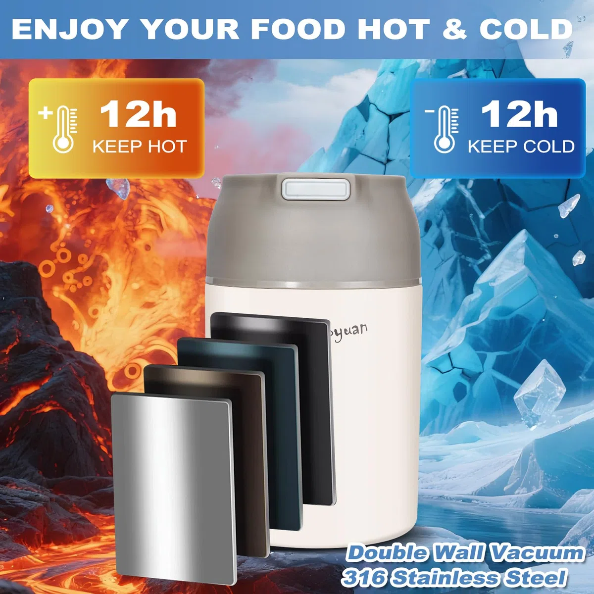 Termos per Alimenti Caldi 800 ml, Portapranzo Contenitore Termico per Alimenti Caldi di Acciaio Inossidabile, Isotermico Lunch Box Termico con Cucchiaio, Portavivande per Zuppa, Pasta