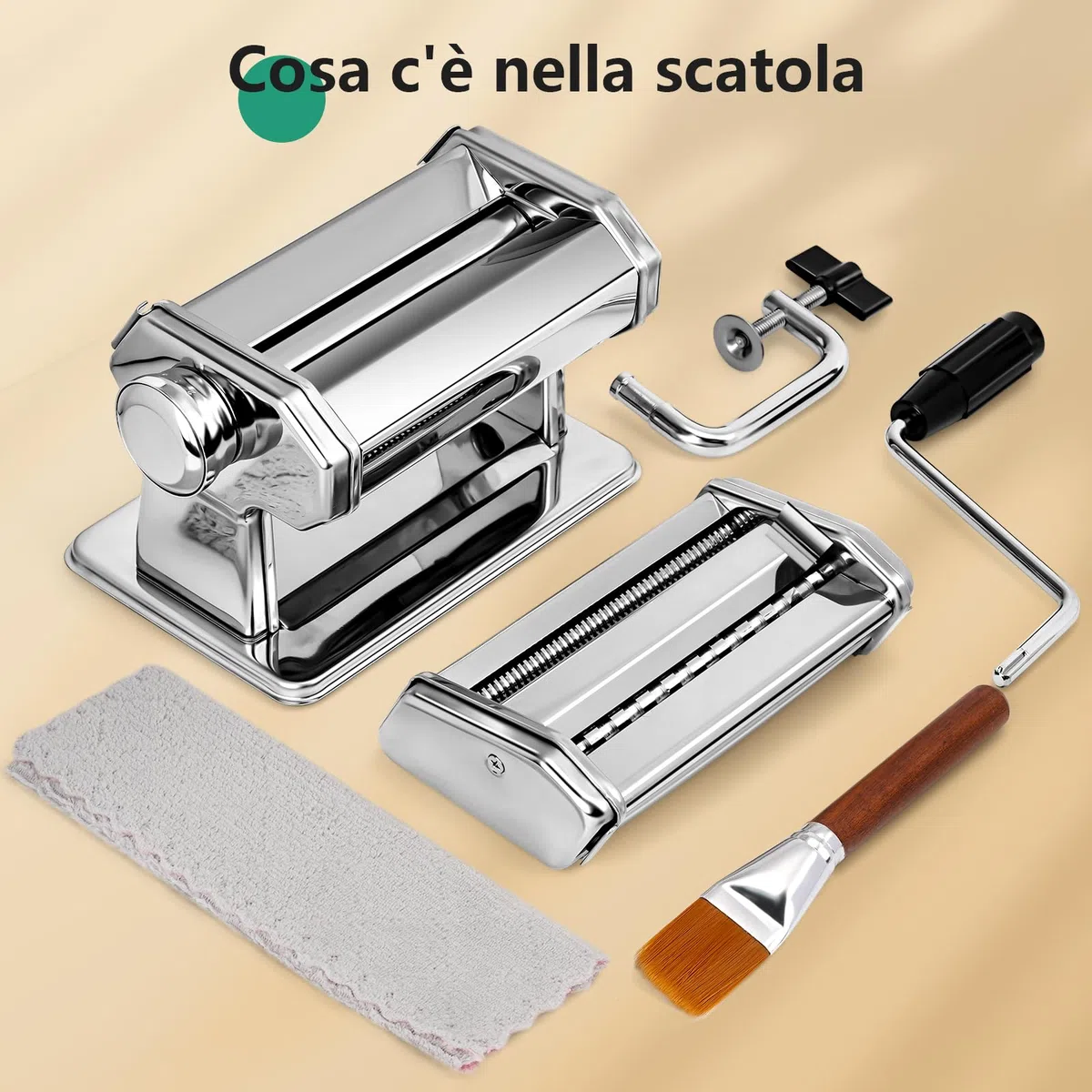 Macchina per la Pasta Manuale, Pasta Maker in Acciaio Inox con 7 Spessore Regolabili, Macchina per Pasta Fresca a Doppia Larghezza per Pasta, Spaghetti, Fettuccine, Lasagne