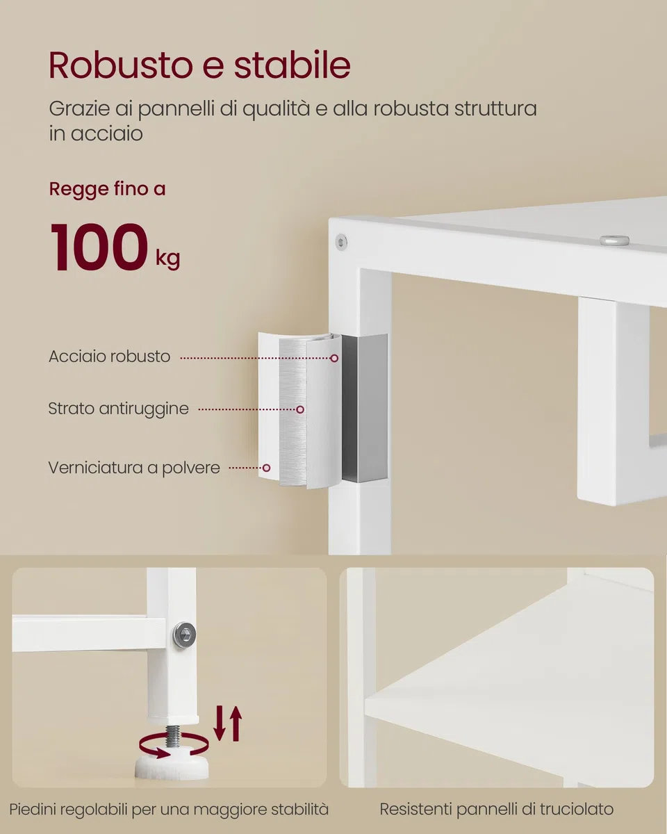 VASAGLE Appendiabiti, Attaccapanni con Barra e Ganci, Appendiabiti Ingresso con Ripiani, Struttura in Acciaio, per Vestiti Borse Cappelli, Bianco Nuvola RCR061WC02