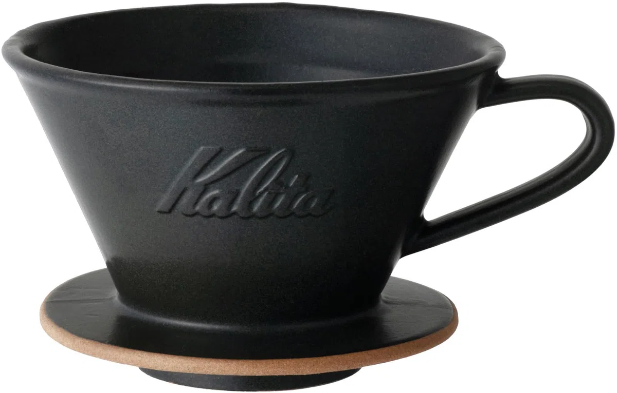 Carita - Dripper per caffè Mino Ware, alta ritenzione di calore, in ceramica da 2 a 4 persone, nero sabbia, #02107 Serie Wave, prodotto in Giappone, attrezzatura antigoccia, per 2 persone, per 4