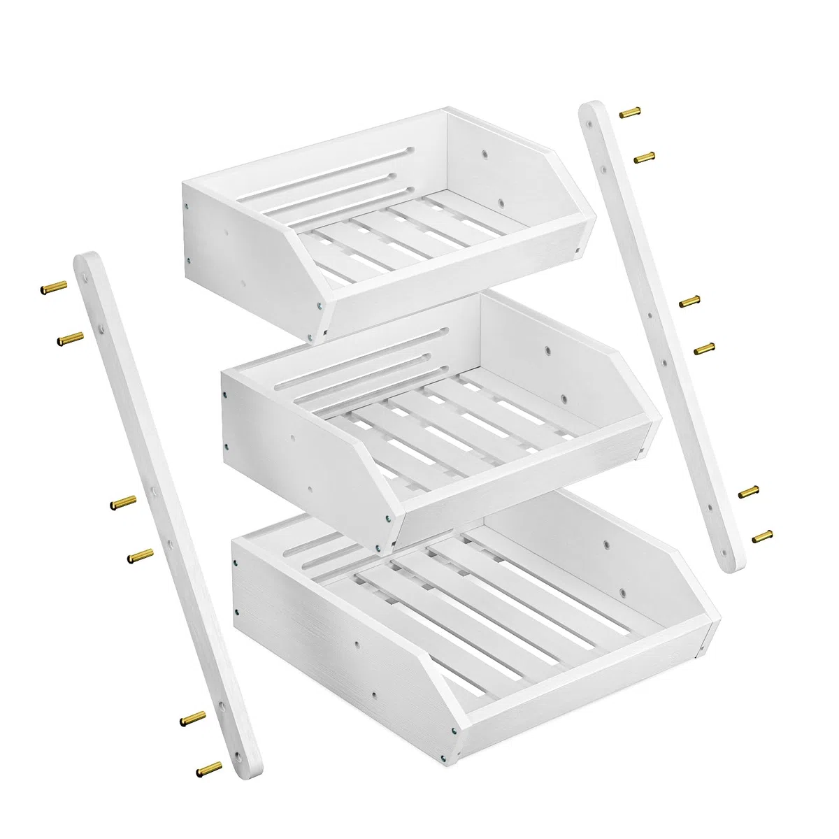 Supporto per Cesto di Frutta in bambù a 3 Livelli, Supporto per Verdure e Pane per ripiano della Cucina, Bianco