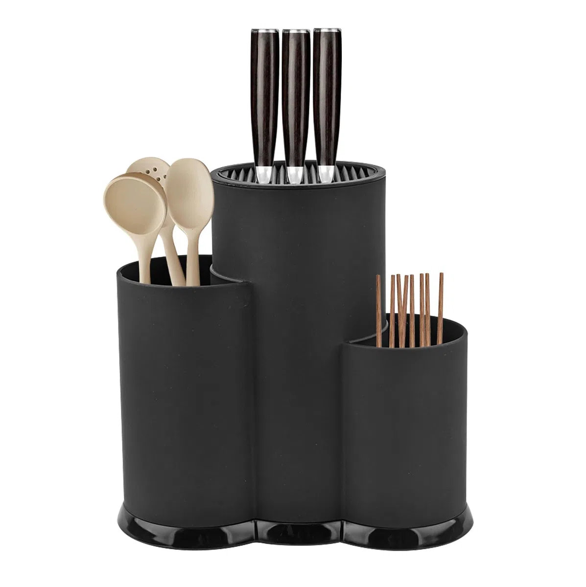 Blocco Universale Rotondo Nero 3-in-1 Senza Coltelli: Salvaspazio, Igienico Adatto per Tutti I Coltelli da Cucina (23 X 22cm)