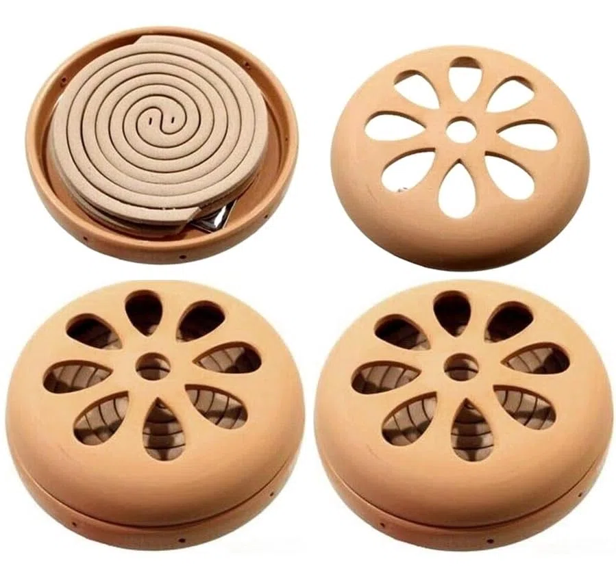 SET 3 PEZZI CONTENITORE IN TERRACOTTA COCCIO PER SPIRALI ZAMPIRONI ANTI ZANZARE CON 30 RICARICHE SPIRALI