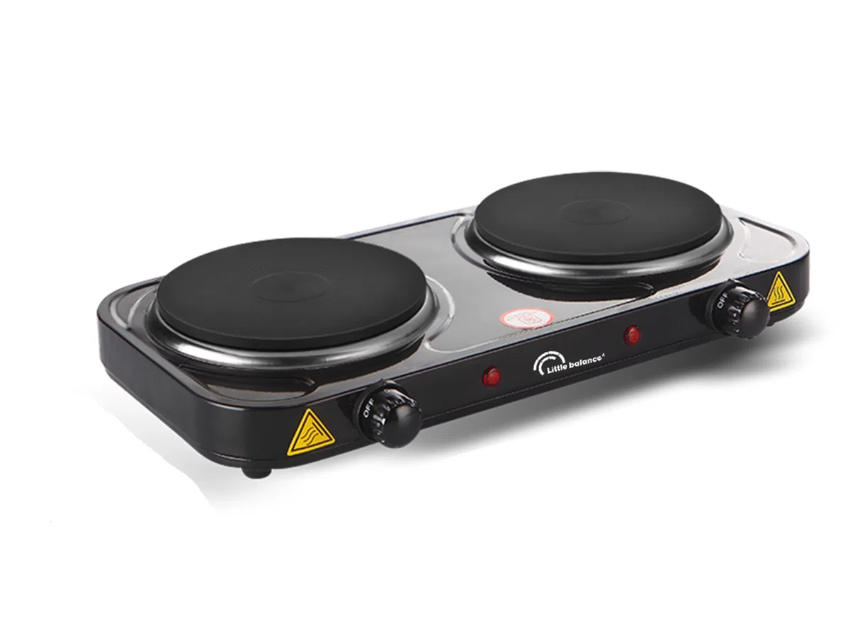LITTLE BALANCE 8857 Little Cook Duo Vintage, piano cottura elettrico doppio, ideale per studenti, campeggio, ufficio, piccoli spazi, 2 termostati con regolazione continua, 2000 W, nero