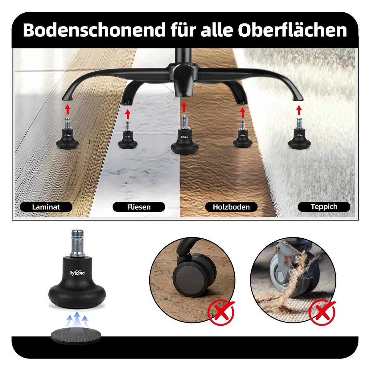 Bell Glides sgabello rotanti o ruote sostituzione sedia ufficio