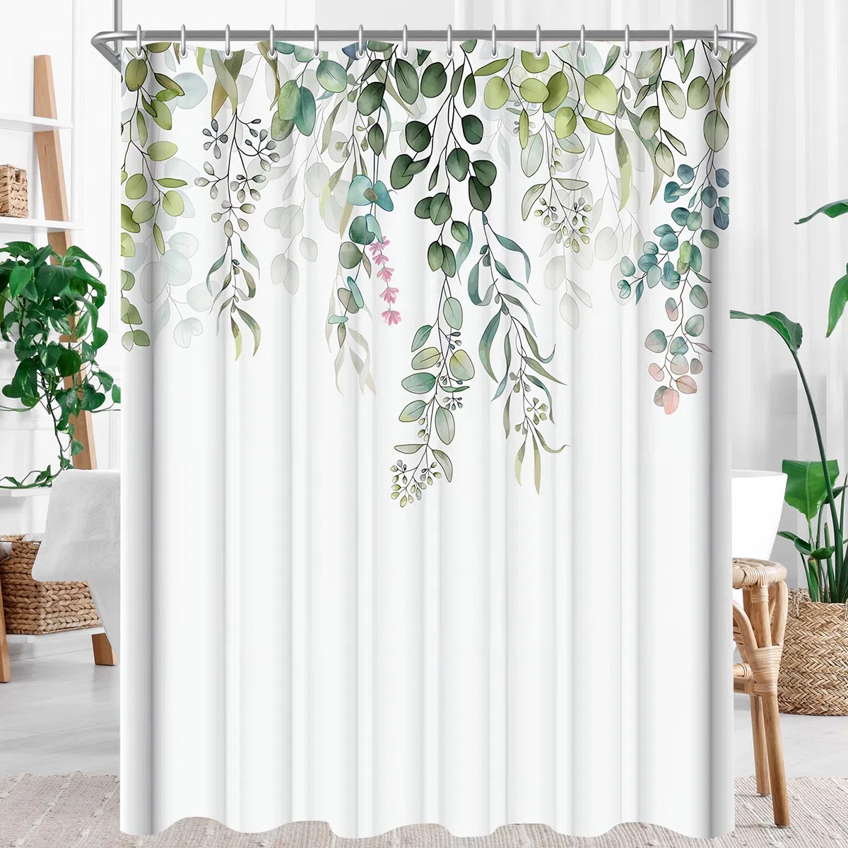 Lerores Tenda da doccia 120 x 200 cm, verde foglie antimuffa, orlo appesantito, impermeabile, lavabile, in poliestere, con occhielli e 8 anelli per tenda da doccia per bagno, vasca da bagno
