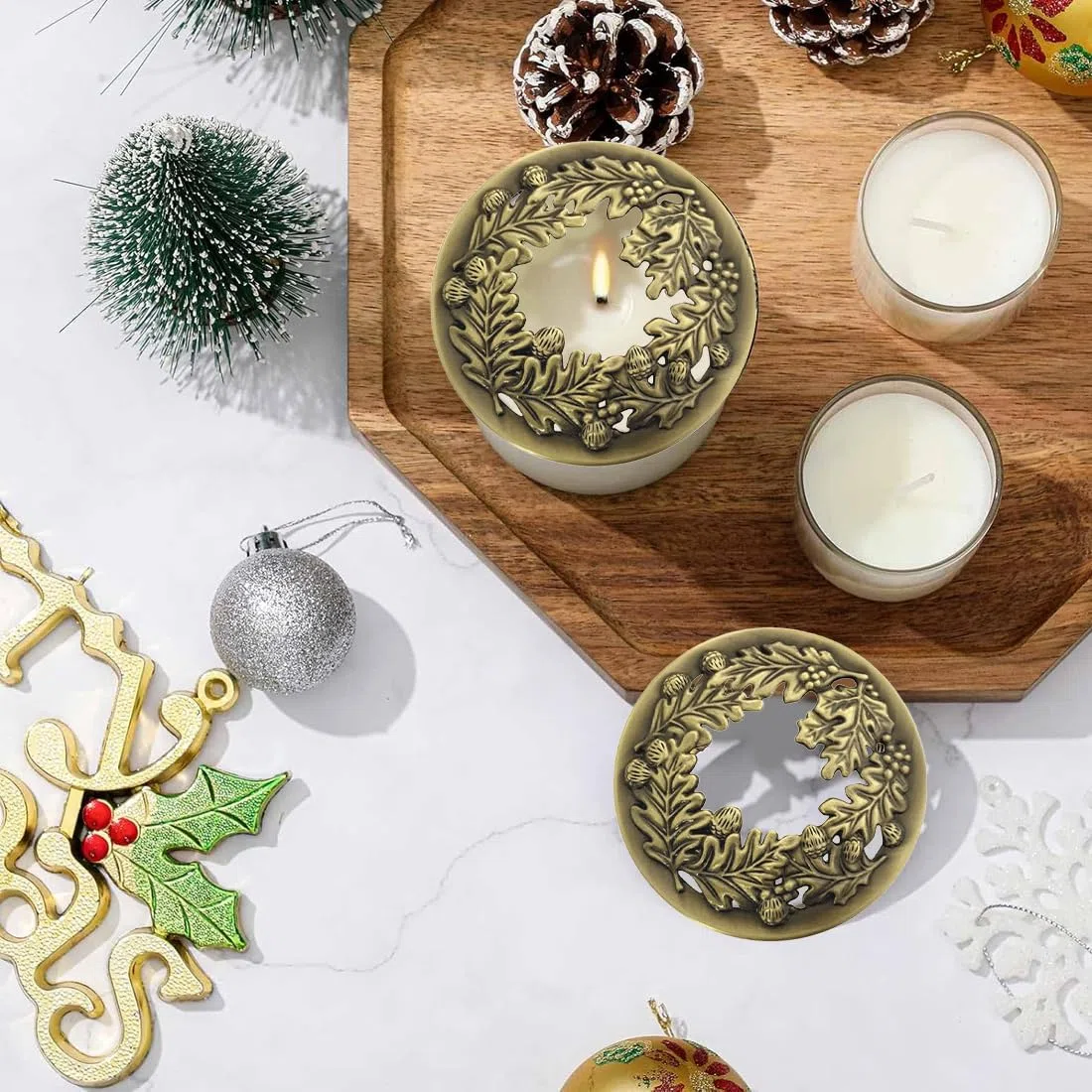 NHQ Coperchi per Portacandele in Metallo, Candle Paralume Accessori, Sciogliere la Candela in Modo Uniforme, Giara Coperchio Metallo