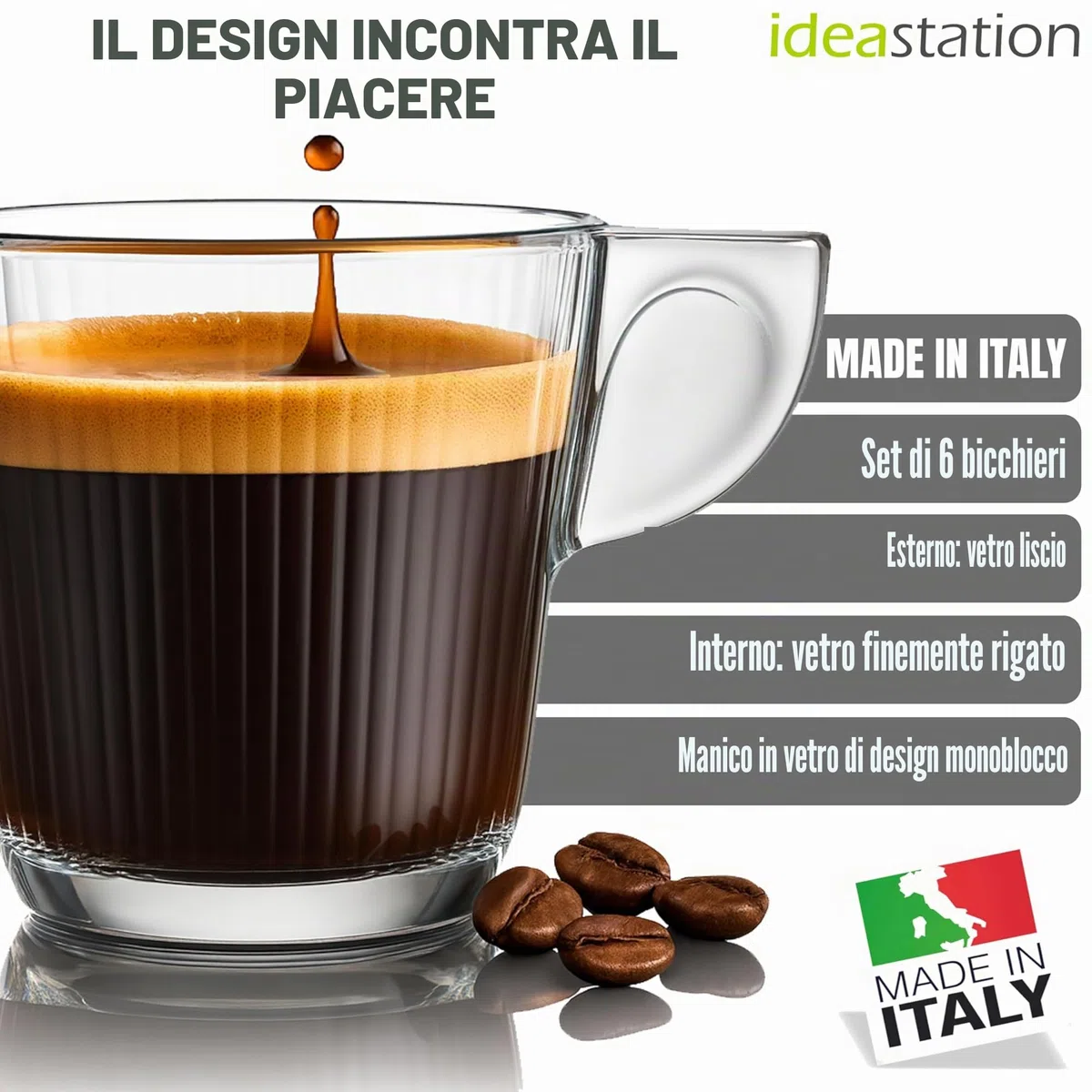 idea-station tazzine caffe vetro 6 pezzi - 80 ml - bicchieri caffe vetro - tazze espresso - coffee espresso mug