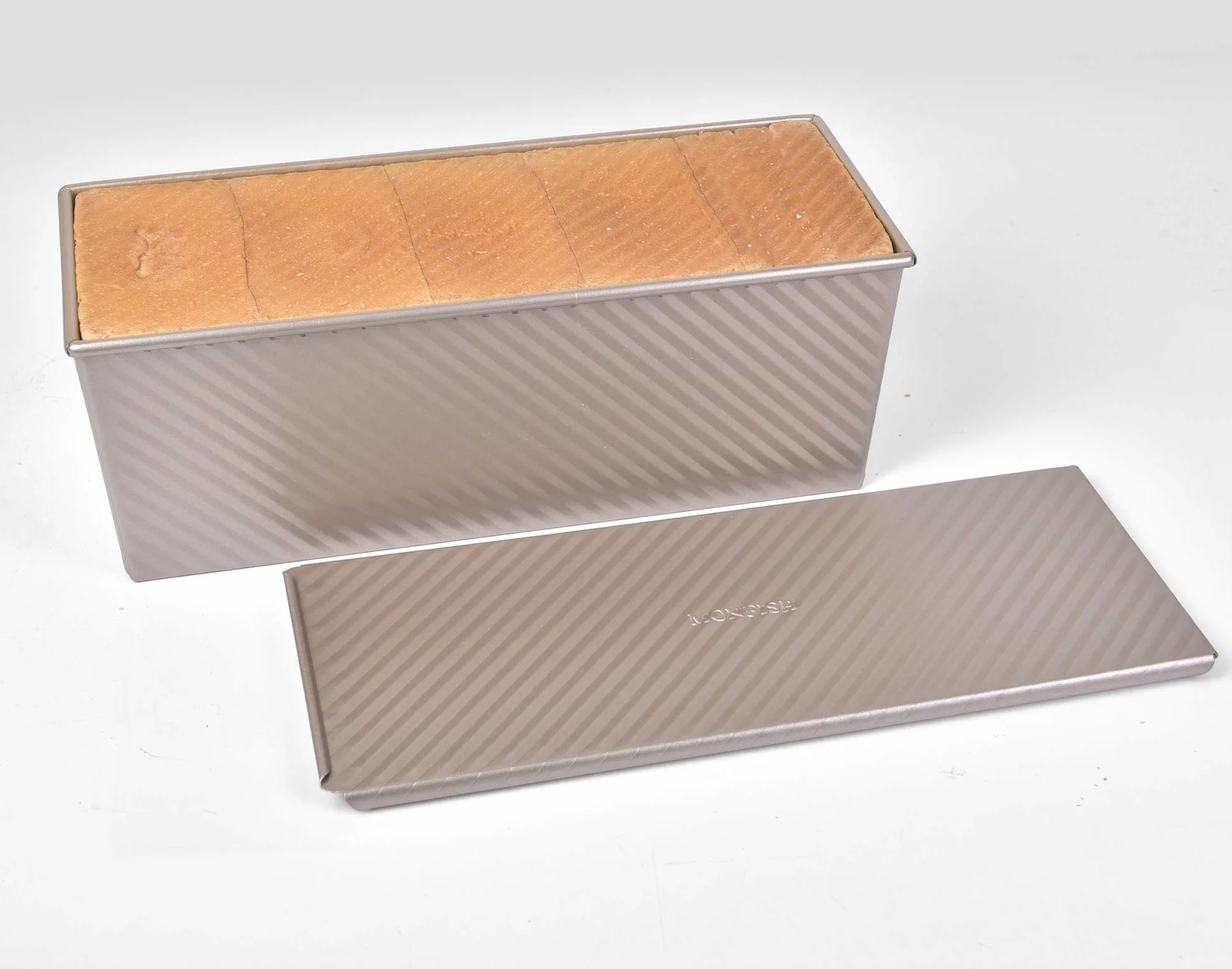 Monfish Pullman stampo per pagnotta stampo per toast stampo per pagnotta con coperchio scorrevole antiaderente teglia per pane alluminio acciaio 1000g pasta 34 x 13,5 x 12 cm
