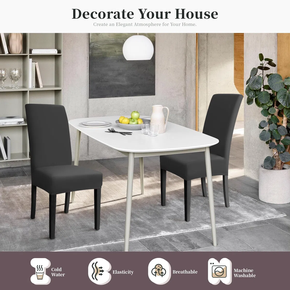 Coprisedie con Schienale 4PCS, Universale Fodere Coprisedie Moderno Coperture per Sedie Coprisedia Elasticizzato Lavabile Estraibile Copertura della Sedia Coprisedia per Hotel (Grigio Scuro, 4PCS)-C