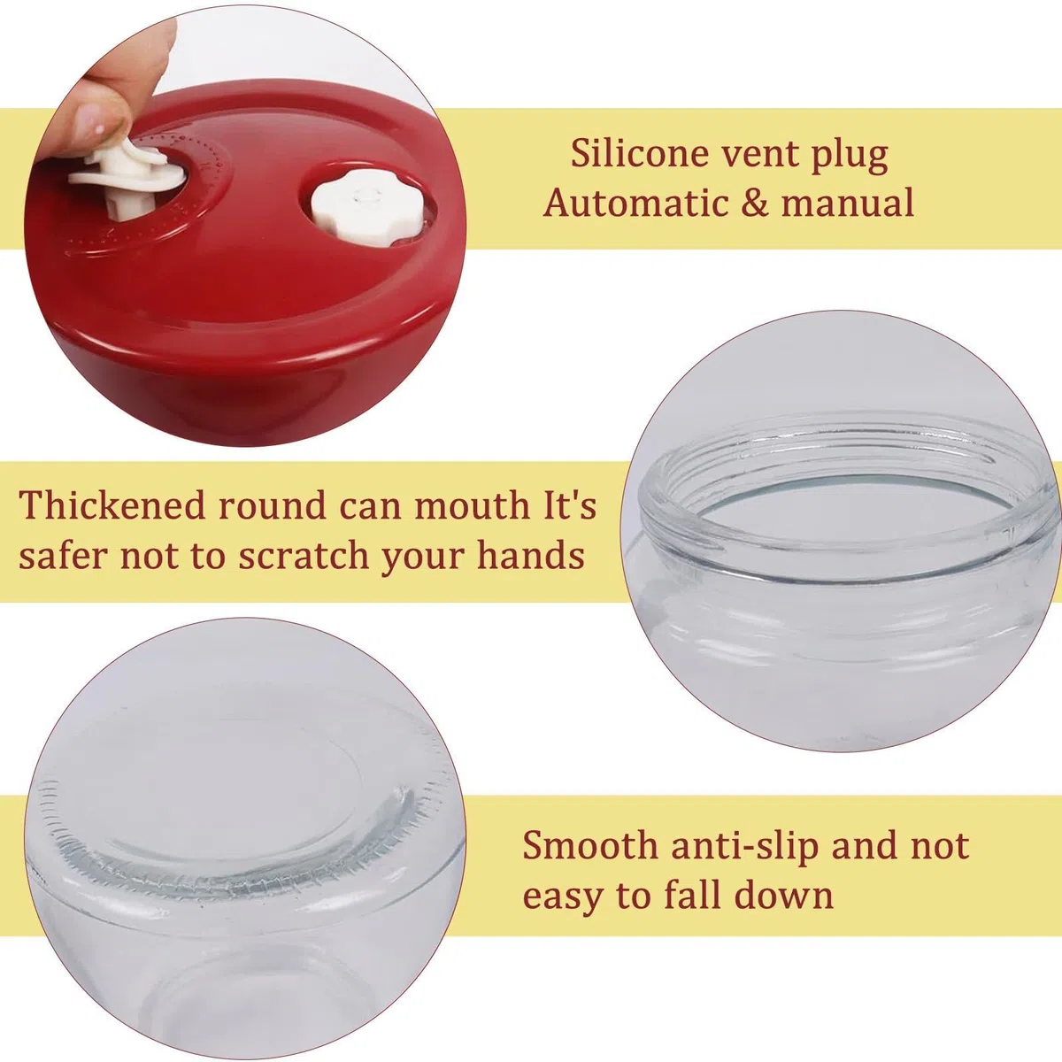Set di 2 bicchieri da fermentazione da 1 l, con valvola dell'aria, per kimchi, contenitore per fermentazione di crauti e lievitazione, contenitore in vetro per kombucha e verdure, senza BPA