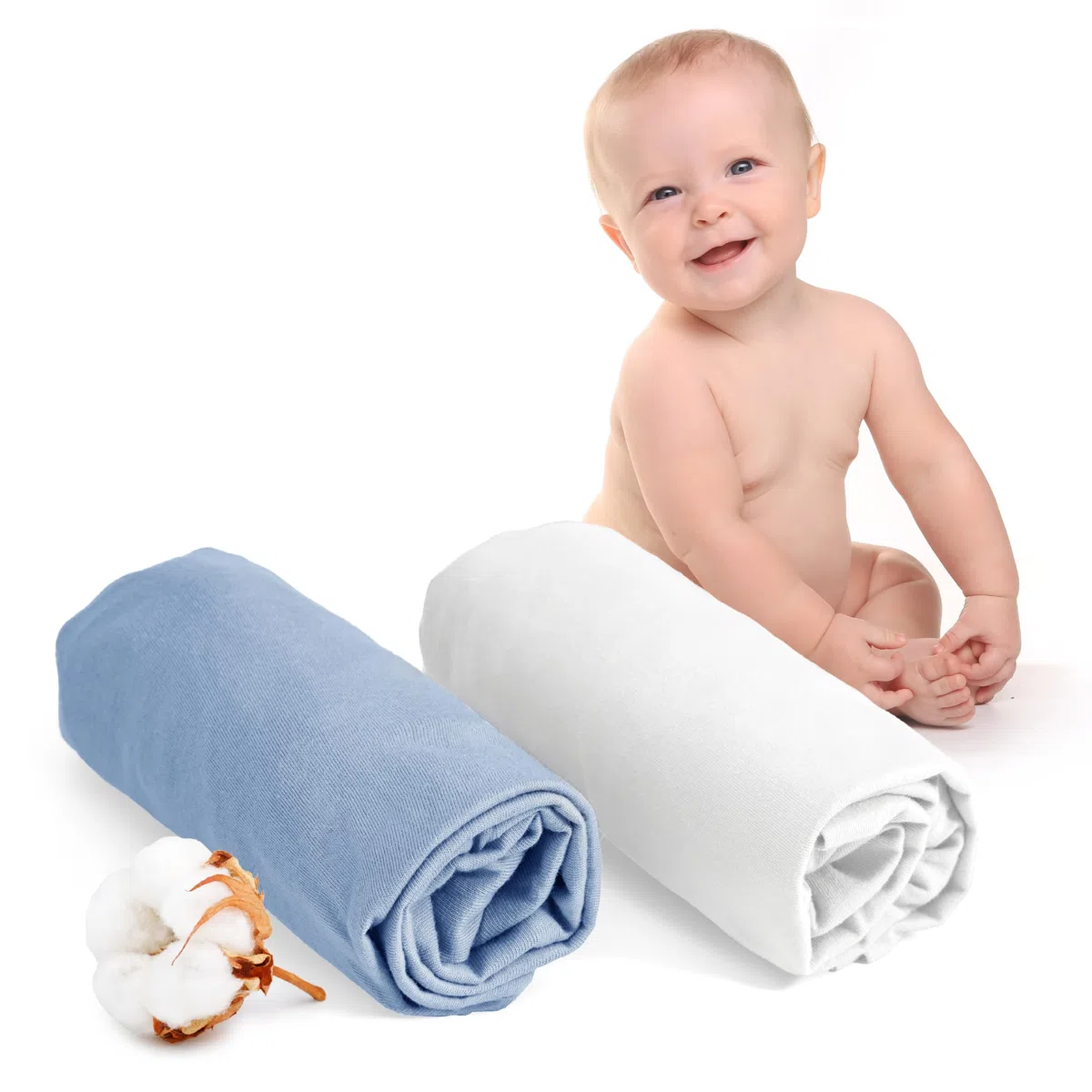 Dreamzie Set 2 Lenzuolo con Angoli Cotone Bambini - 70x140 - Oeko Tex certificato - Bianco E Blu - Lenzuolo Lettino 70x140