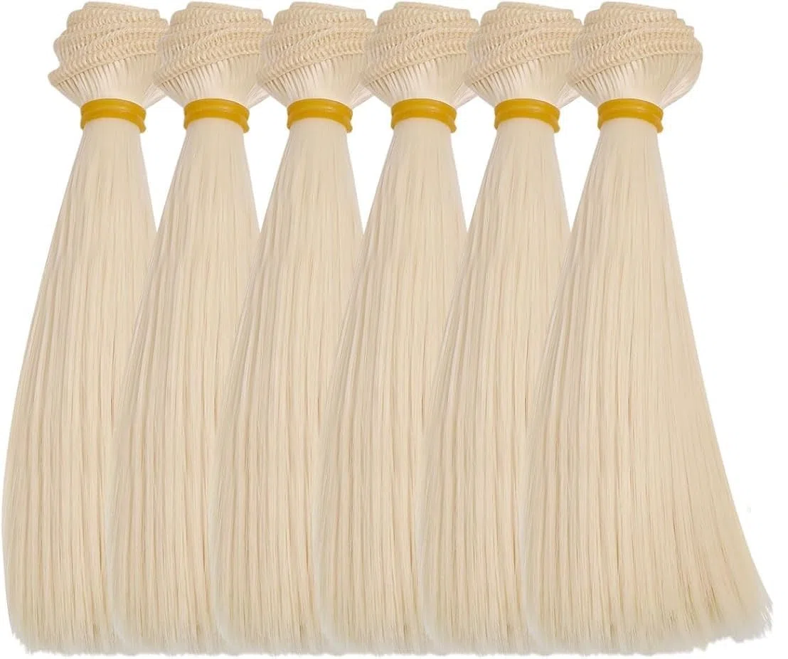 GLOBLELAND 6 pezzo di Parrucca per Bambola Giallo Chiaro Capelli Lisci Da 15cm Parrucche per Bambole Capelli Sintetici Spessi Flessibili e Morbidi Alla Moda e Accessori per La Creazione di Bambole