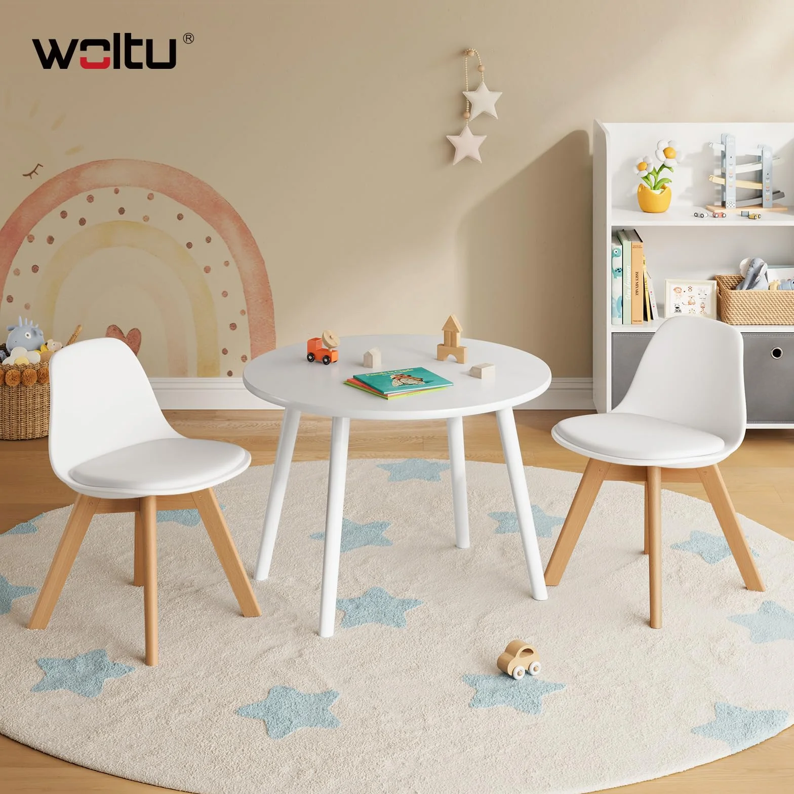 WOLTU Sedia Bambini Sediolina da Tavolo Piccola Poltroncina Bimbi per Cameretta Plastica e PU Bianco