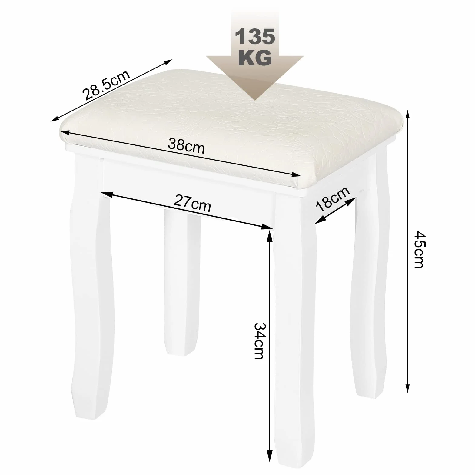 WOLTU Sgabello Bianco per Tavolo da Trucco, Sgabello in Legno Imbottito, Sedia da Make Up per Camera da Letto, Design Barocco， Rivestimento in Velluto, 37x28x44,5cm MB6095ws
