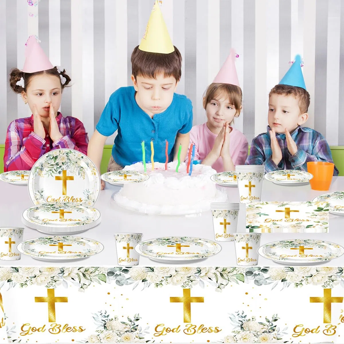 61 pezzi di stoviglie battesimali per la Santa Comunione,Set di decorazioni da stoviglie per feste per bambini,Festa di compleanno Anniversario,per 20 persone