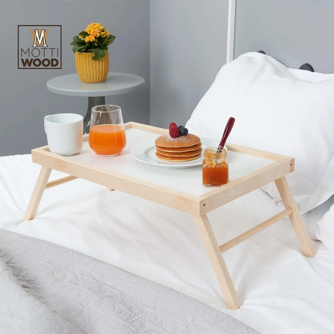 Tavolino da Letto Pieghevole, Vassoio da Poltrona, Colazione, Tavolino da Letto, Pieghevole in Legno Faggio, Gambe Ripiegabili, 33x50x21.5hcm, Made in Italy