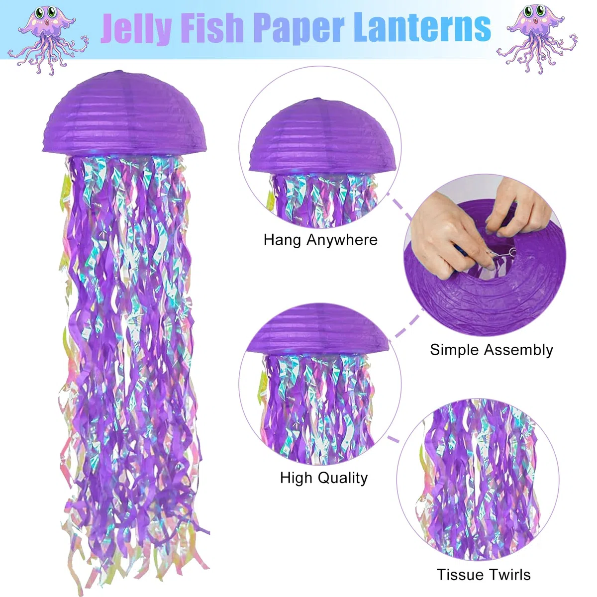 Lanterne di Carta Meduse,6 Pezzi Lanterne di Carta Colori da Appendere a Sirena, Decorazioni per Feste di Compleanno Sotto il Mare per Matrimoni Giardino Festa di Compleanno Famiglia Riunioni Patio