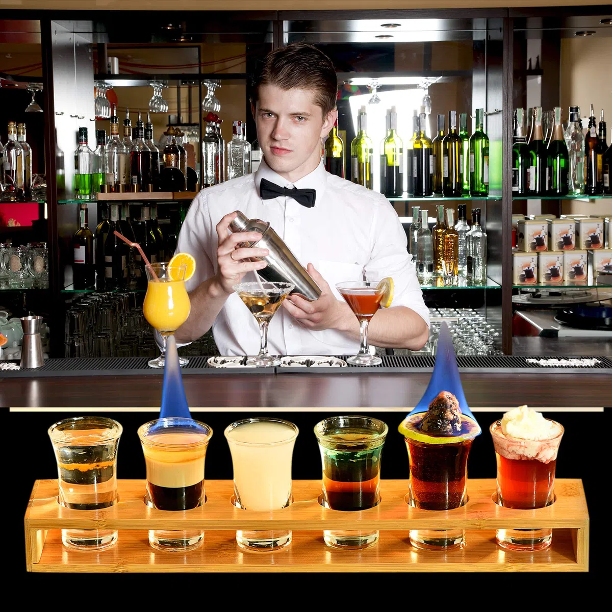 GWHOLE Set di 11 Shaker per Cocktail, Kit da Barman in Acciaio Inox con Ricette (e-Book) in Elegante Scatola Regalo