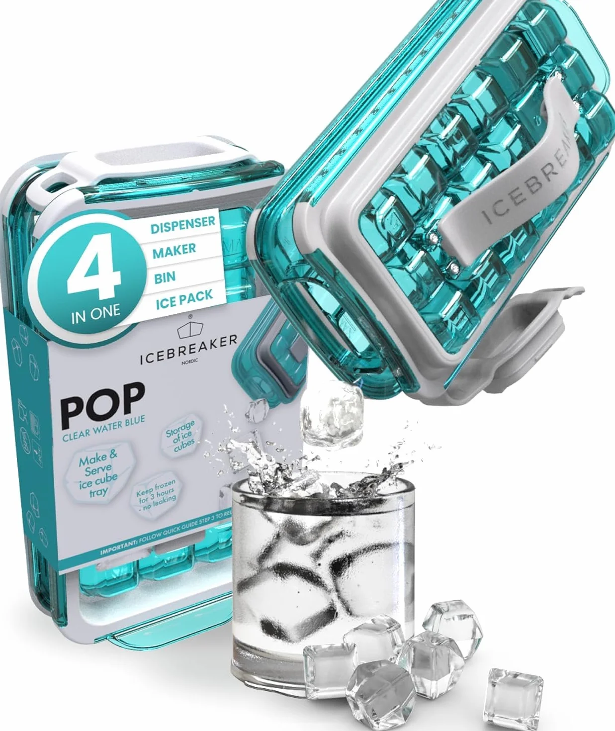 Icebreaker Vassoio per cubetti di ghiaccio in silicone, Pop 2.0 2024, 1 pezzo, Azzurro