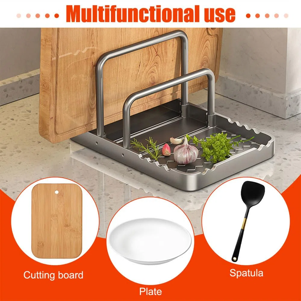 DONGKER Supporto Coperchio di Pentole, Porta Coperchi di Pentola a 2 Strati con Vassoio Raccogligocce, Organizer per Coperchio di Pentole, Spatole, Cucchiai e Altri Utensili da Cucina