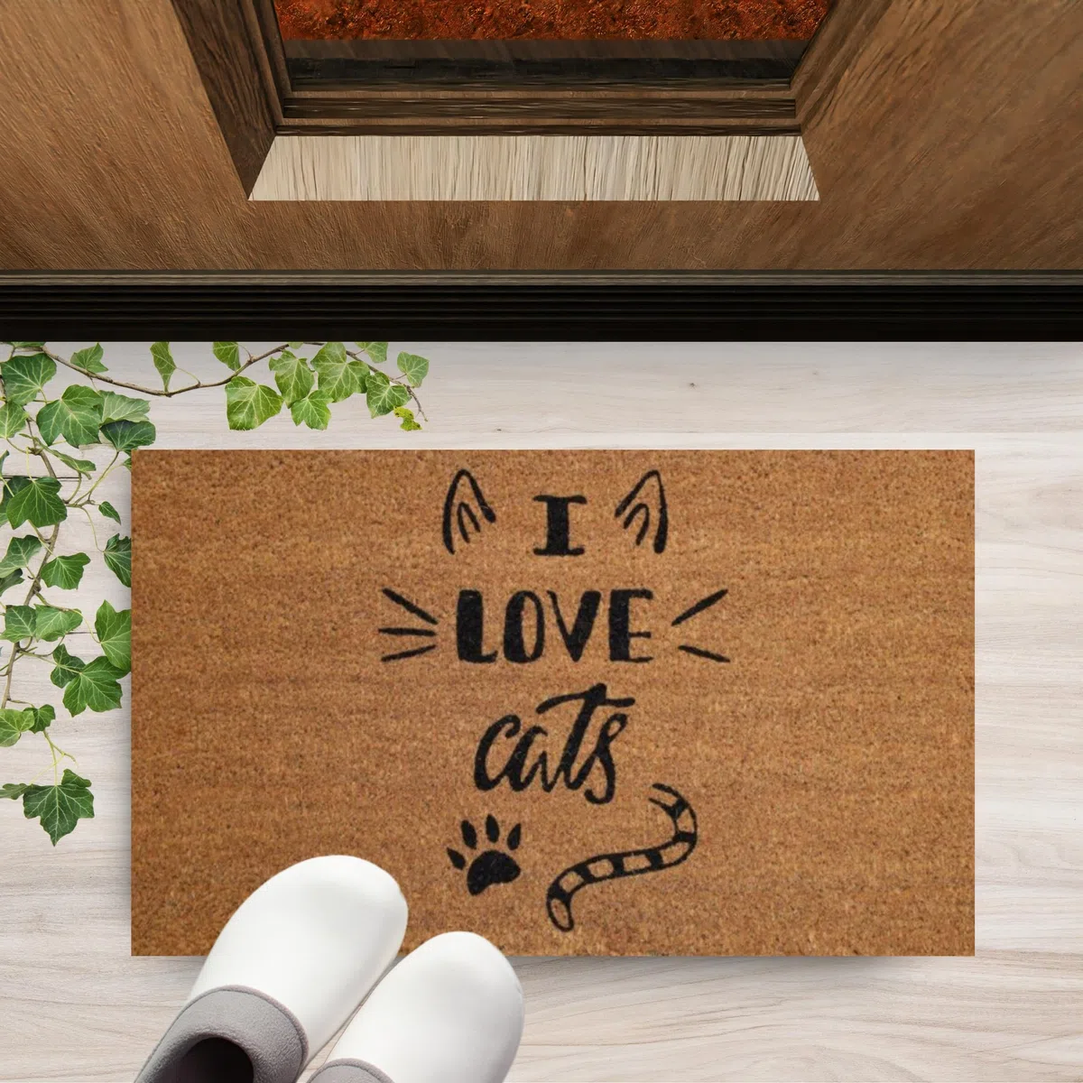 Zerbino Kera Animals con Fibre di Cocco, Tappeto Antisporco per Ingresso Rettangolare, 40X70 cm, Fondo in Lattice Antiscivolo – Stampa “I Love Cats”