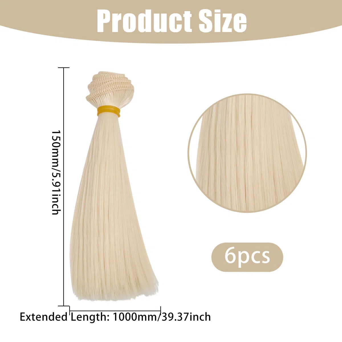 GLOBLELAND 6 pezzo di Parrucca per Bambola Giallo Chiaro Capelli Lisci Da 15cm Parrucche per Bambole Capelli Sintetici Spessi Flessibili e Morbidi Alla Moda e Accessori per La Creazione di Bambole