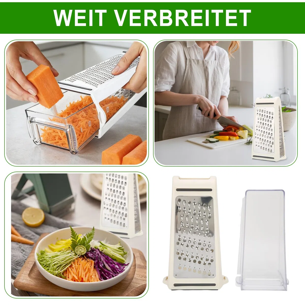 Grattugia per formaggi grattugiare - Grattugia professionale con contenitore per formaggio, in acciaio inox, rimovibile su entrambi i lati