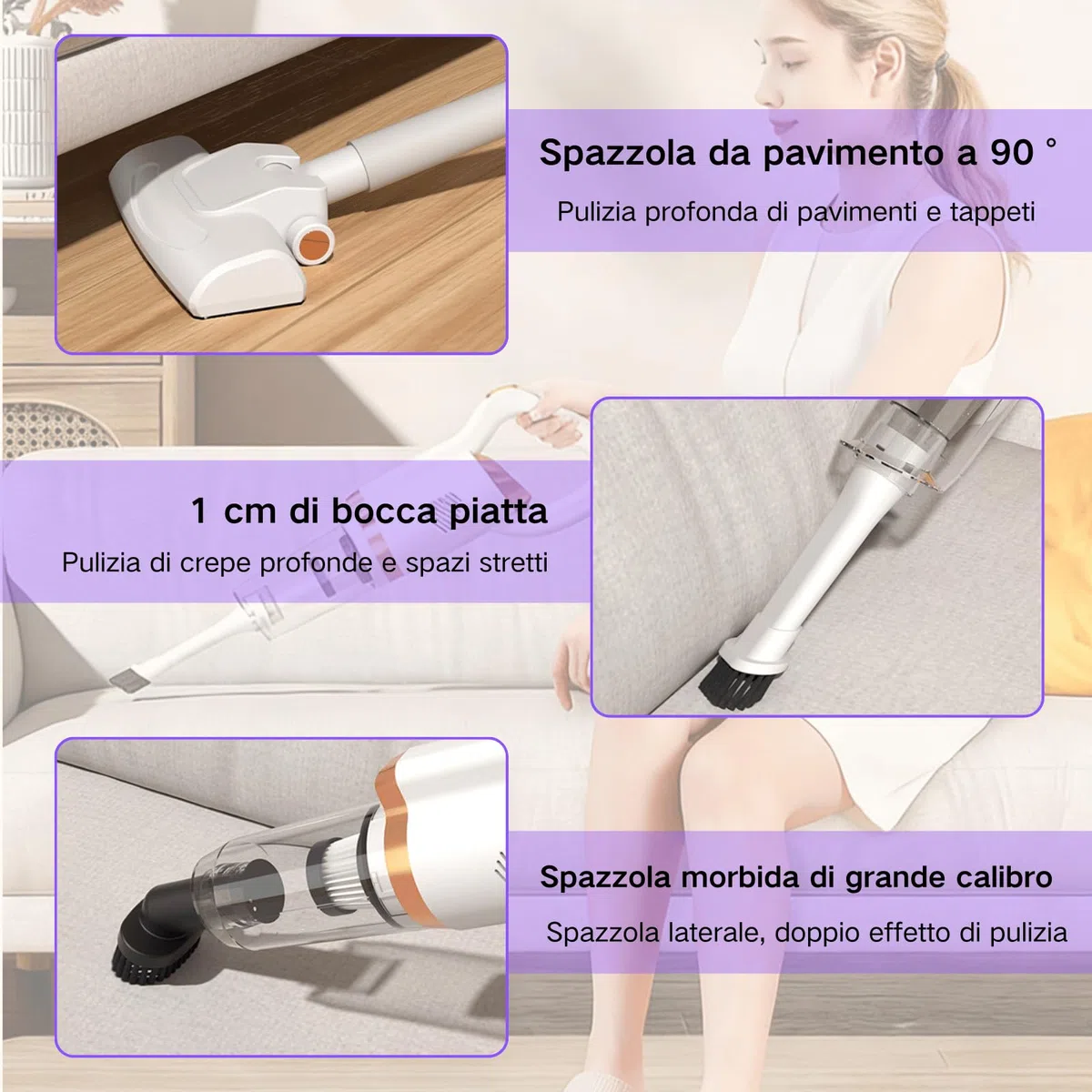 Scopa Elettrica Senza Fili, Aspirabriciole Senza Fili Potente, Aspirapolvere Leggero Per Aspirare Polvere, Spazzatura, Capelli, Ecc.（Bianco）