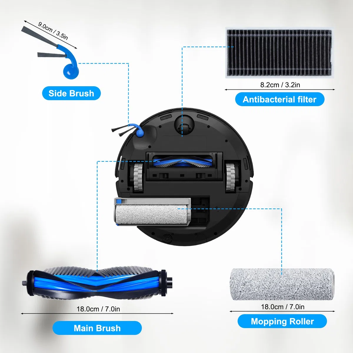 Kit di accessori di ricambio per ECOVACS DEEBOT T80 OMNI/X8 OMNI/X8 Pro OMNI Robot Aspirapolvere (16 accessori)