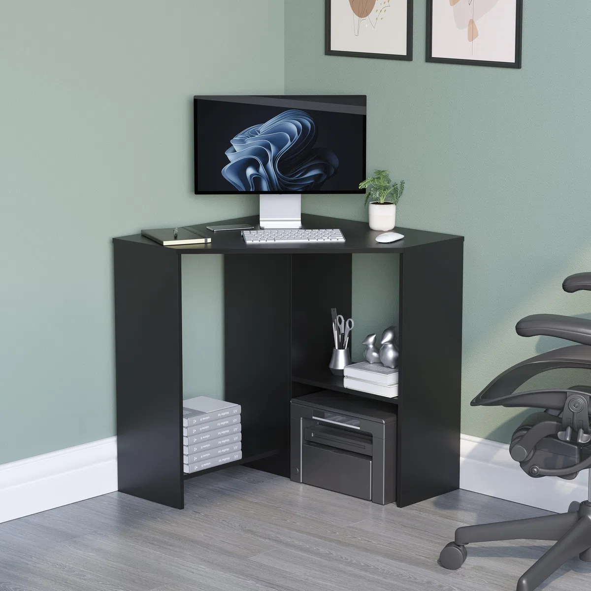Vida Designs Hetton Scrivania Angolare per Computer con Mensole, per Casa e Ufficio, Tavolo per Computer Portatile, Postazione di Lavoro per Videogiochi, Mobili, in Legno, 76 x 100 x 70 cm