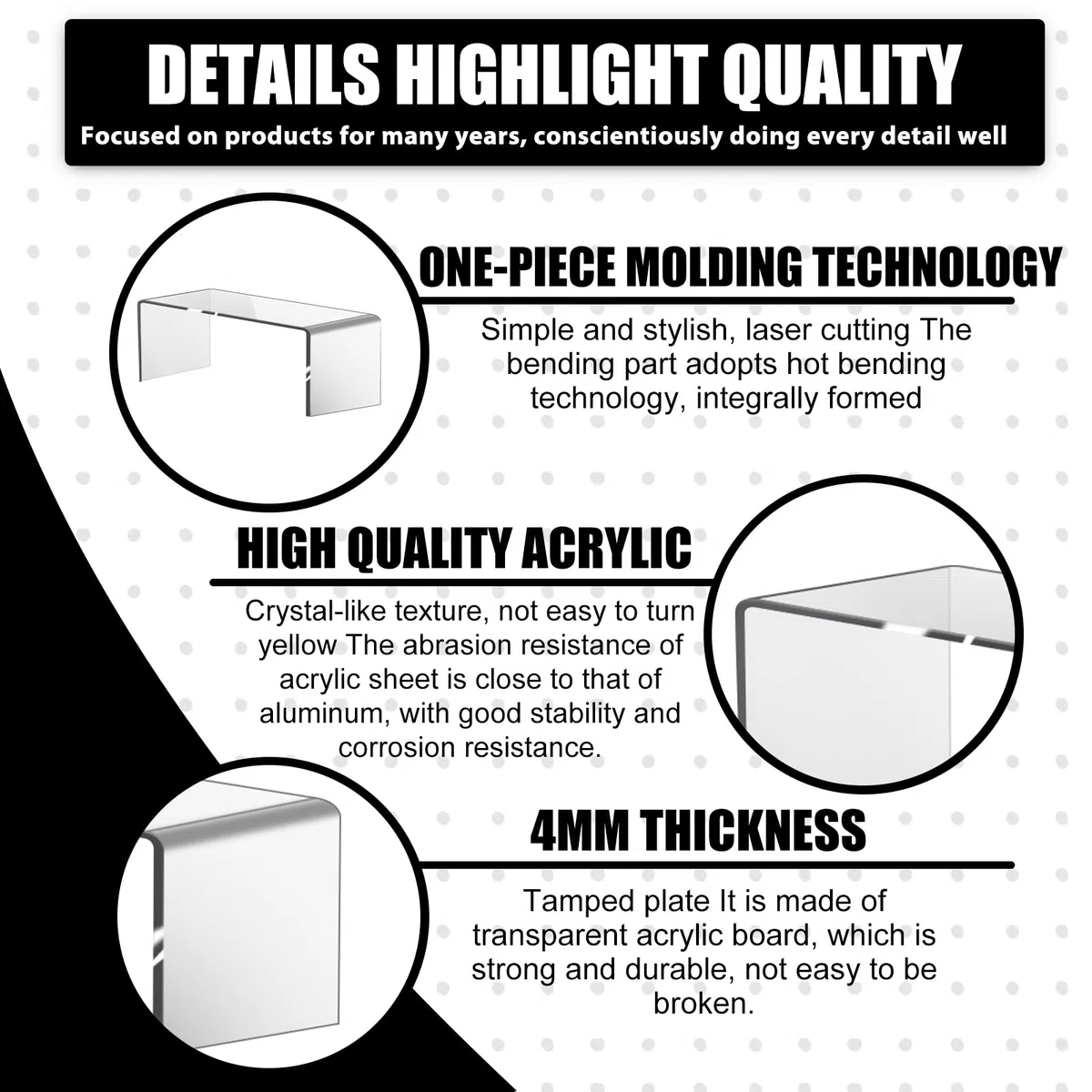 8 pezzi Trasparente Espositore Acrilico Supporto: 4 Misure Risers Acrilico Trasparente Rettangolare Espositore Display Stand Trasparente Riser Scaffale per Gioielli Collectibles Figurine