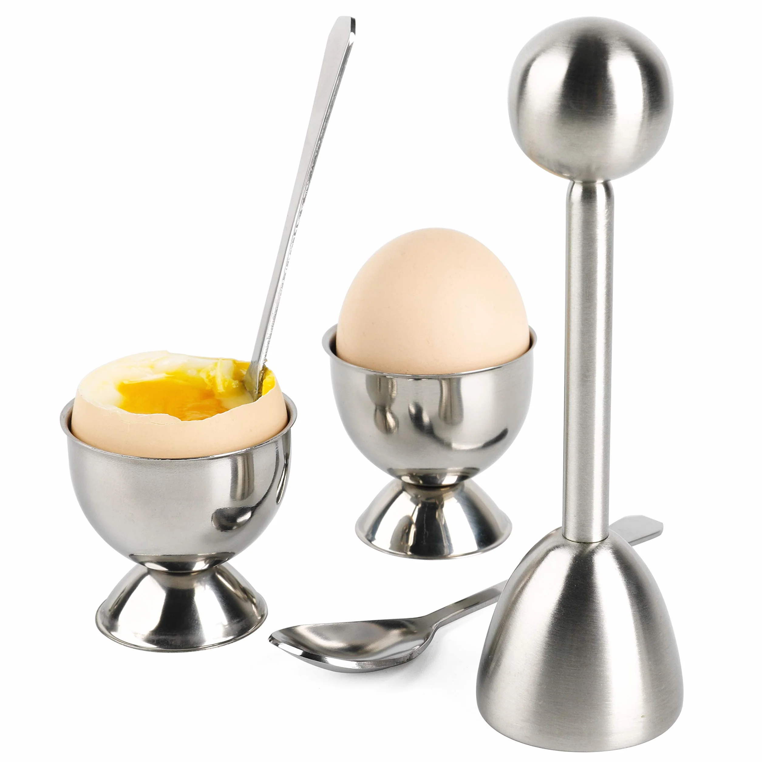 Rompiuova set- duro & morbido uova sode separatore strumento di rimozione, Egg cutter, guscio d' uovo, uovo cracker- include cucchiai e tazze – Shell Remover & cutter Egg Topper Set
