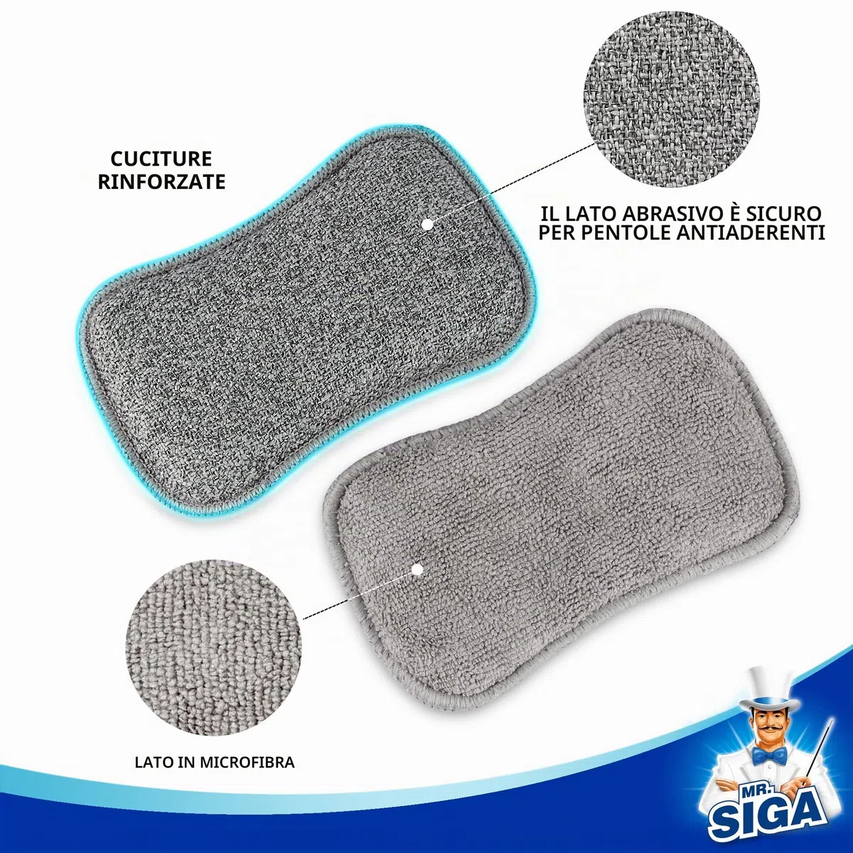 MR.SIGA Spugna bifacciale per piatti, spugne abrasive per stoviglie, 6 pezzi