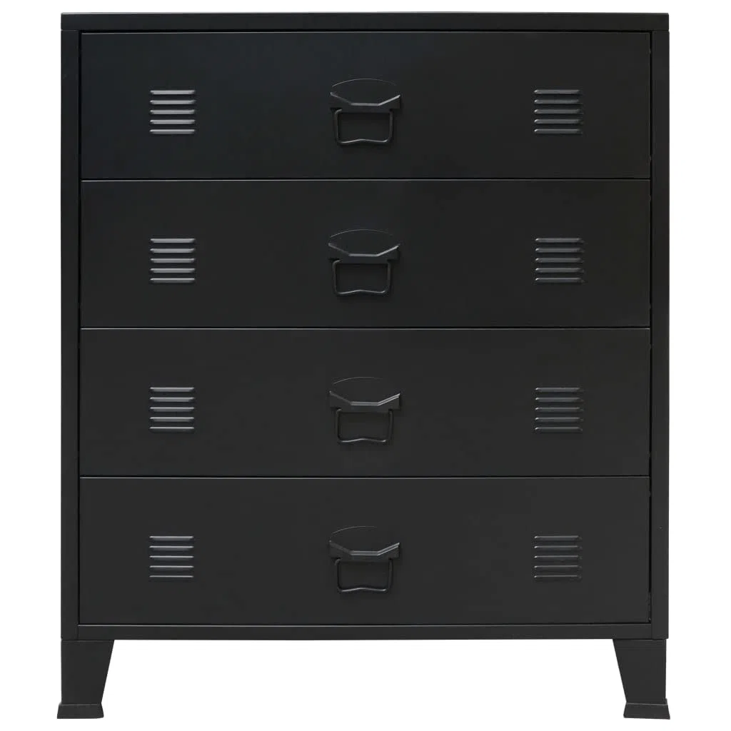 vidaXL Cassettiera in stile industriale, materiale metallico resistente e facile da pulire, 4 cassetti grandi, colore nero