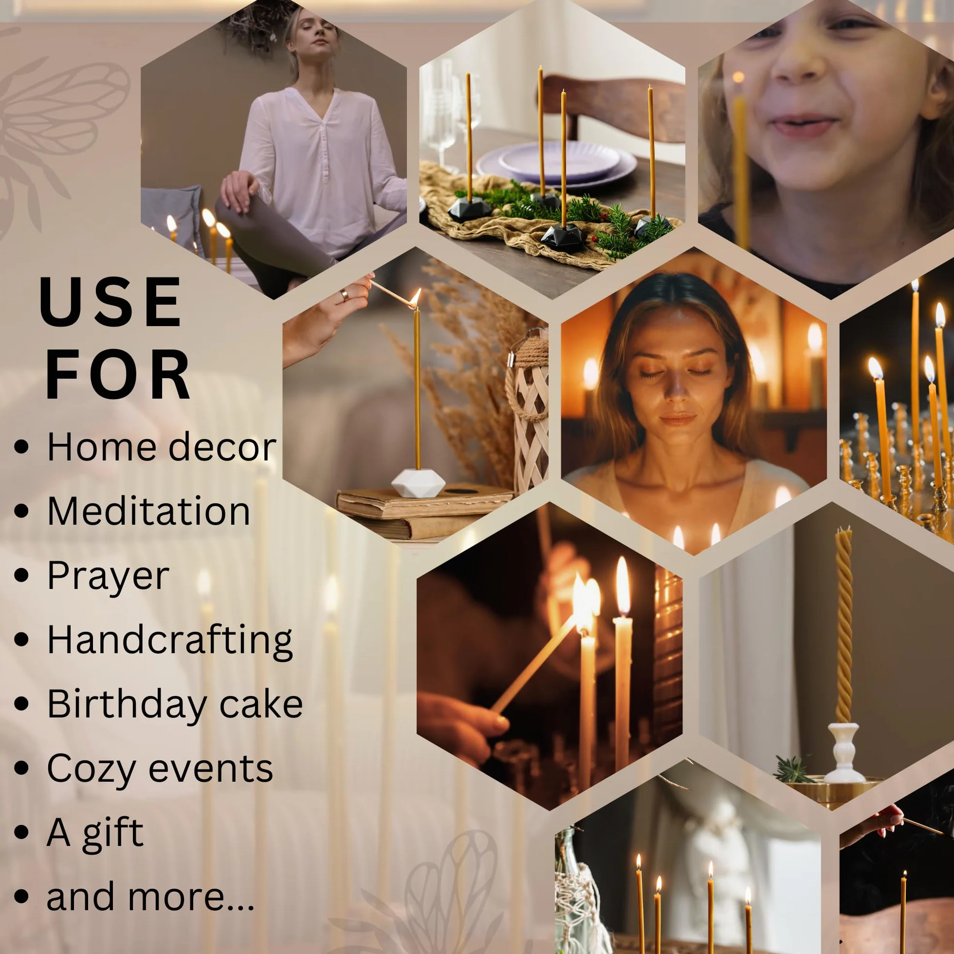 Danilovo Candele Pura Cera d'Api- No goccia, No fumo, Alte, Sottili Coniche–Decorative per Preghiera in Chiesa, Candele per Decorazione o Compleanno, Altezza 20,5cm, Diametro 0,66cm (50pz)