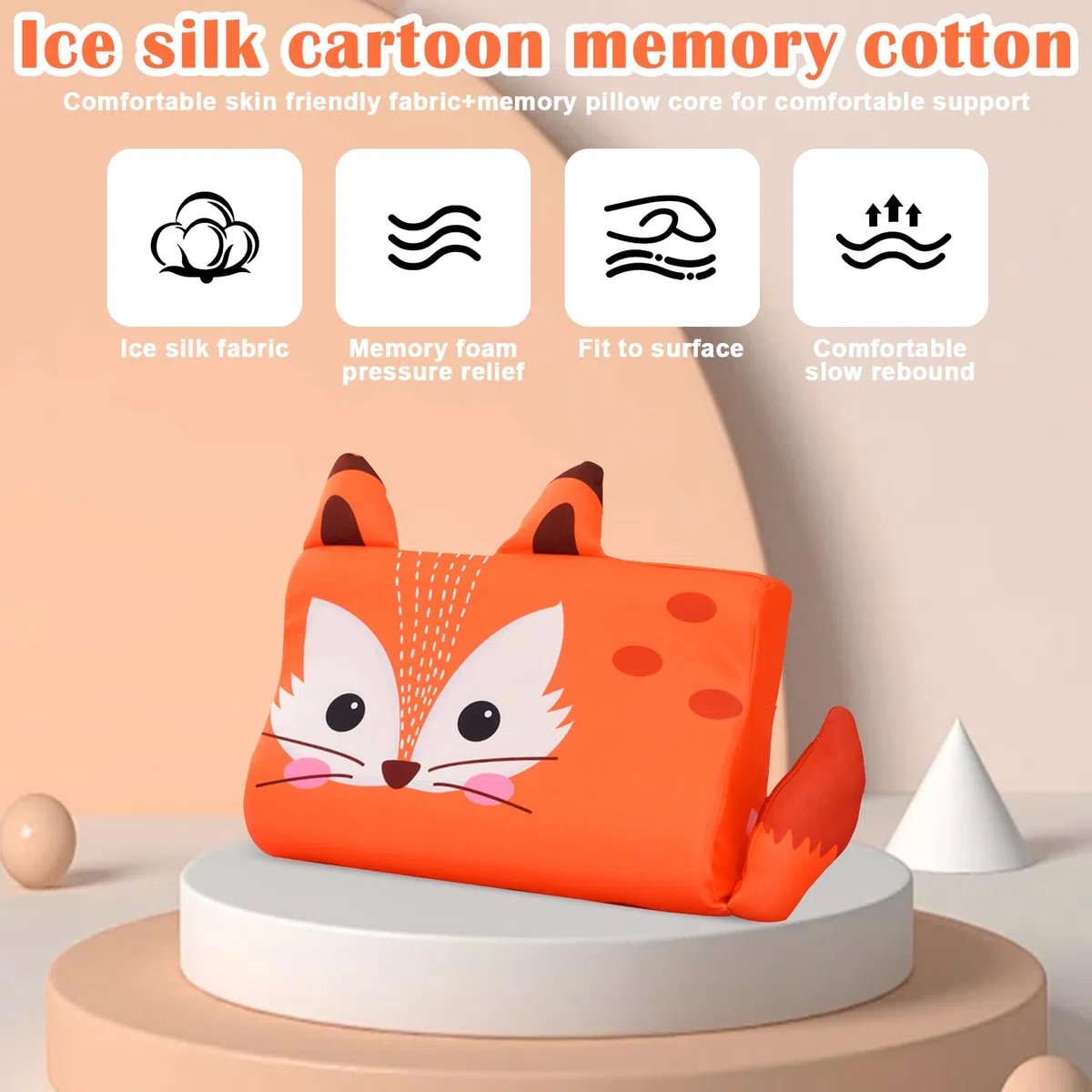 Cuscino per bambini, Cuscino Schlummerkids, 46 x 26 x 7 cm per Testa Bambini, Comfort, Ergonomico per Bambini, Traspirante e Delicato Sulla Pelle, Volpe