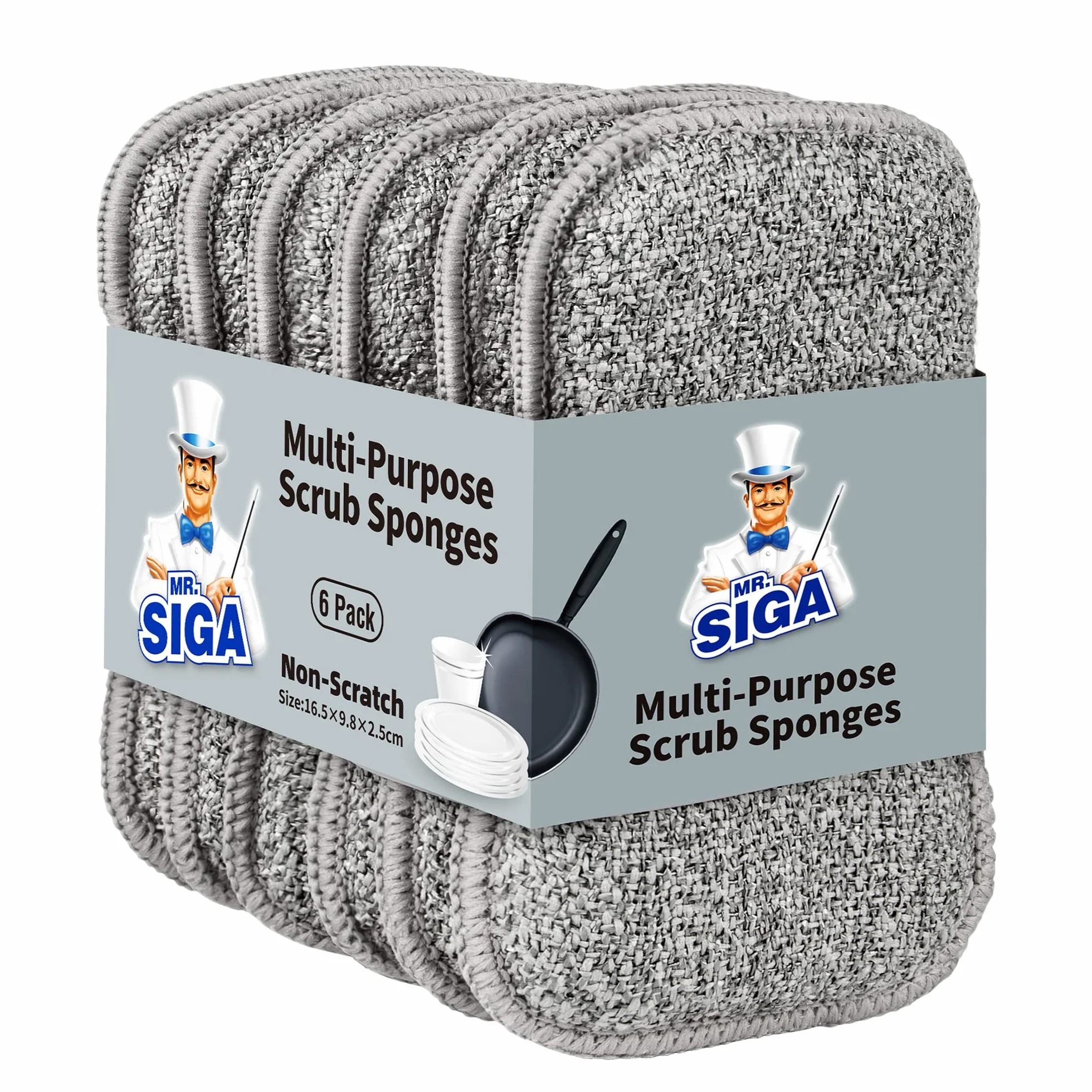MR.SIGA Spugna bifacciale per piatti, spugne abrasive per stoviglie, 6 pezzi