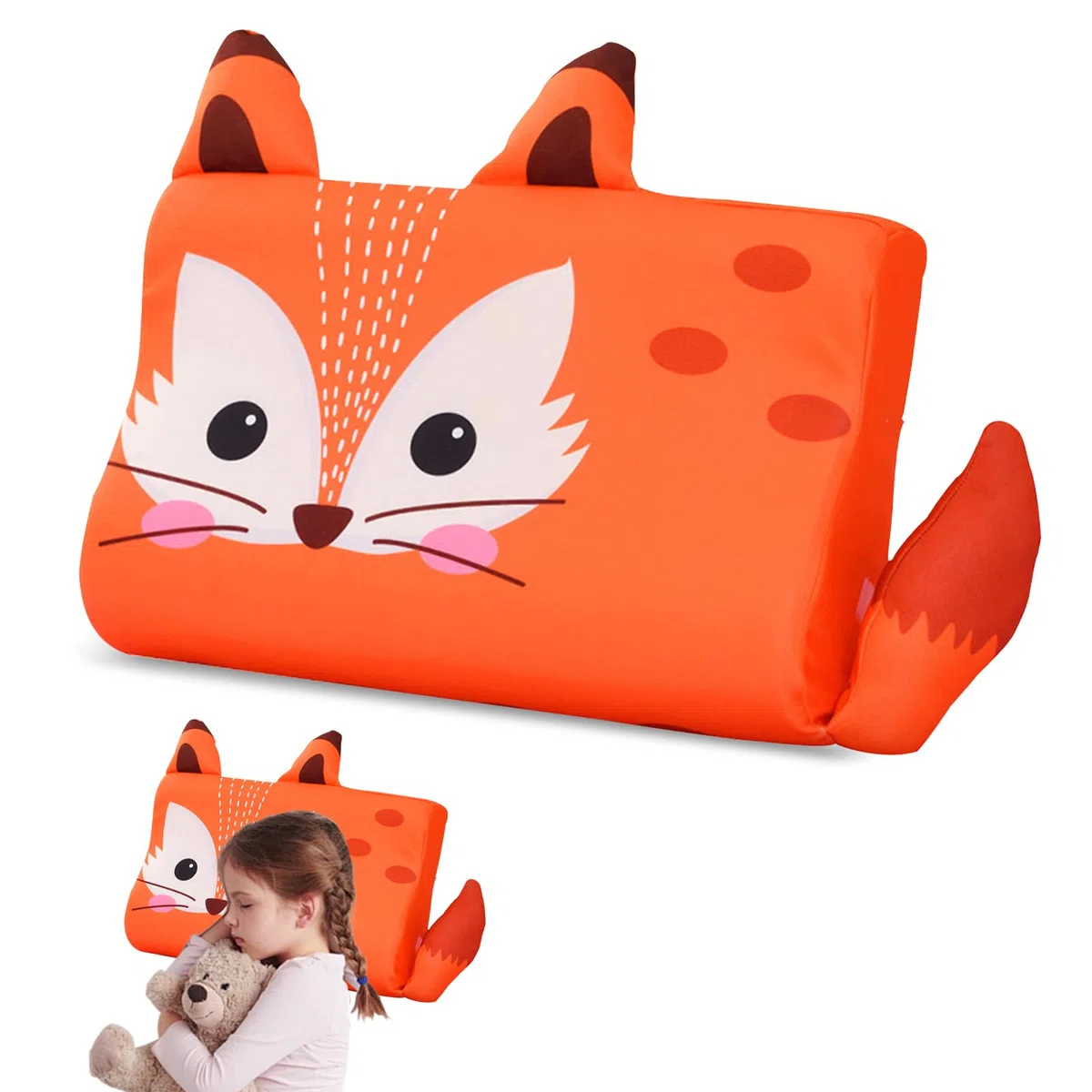 Cuscino per bambini, Cuscino Schlummerkids, 46 x 26 x 7 cm per Testa Bambini, Comfort, Ergonomico per Bambini, Traspirante e Delicato Sulla Pelle, Volpe