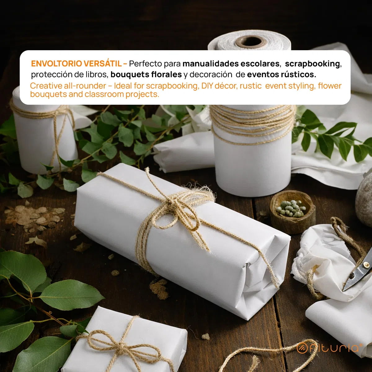 OFITURIA Papel Kraft Bianco - Rollo 1x3m - 6 Rotoli - Carta da pacchi e carta da regalo, carta da imballaggio per spedizioni e fai-da-te, resistente e facile da tagliare