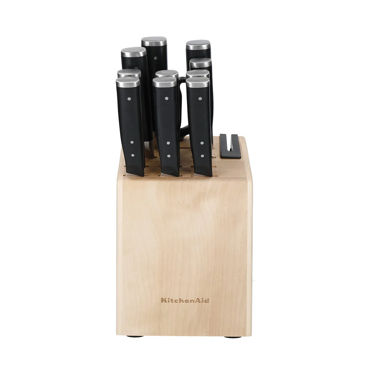 Kitchenaid Gourmet Set di Coltelli in Acciaio Giapponese da 11 Pezzi con Affilatore E Blocco in Legno di Betulla