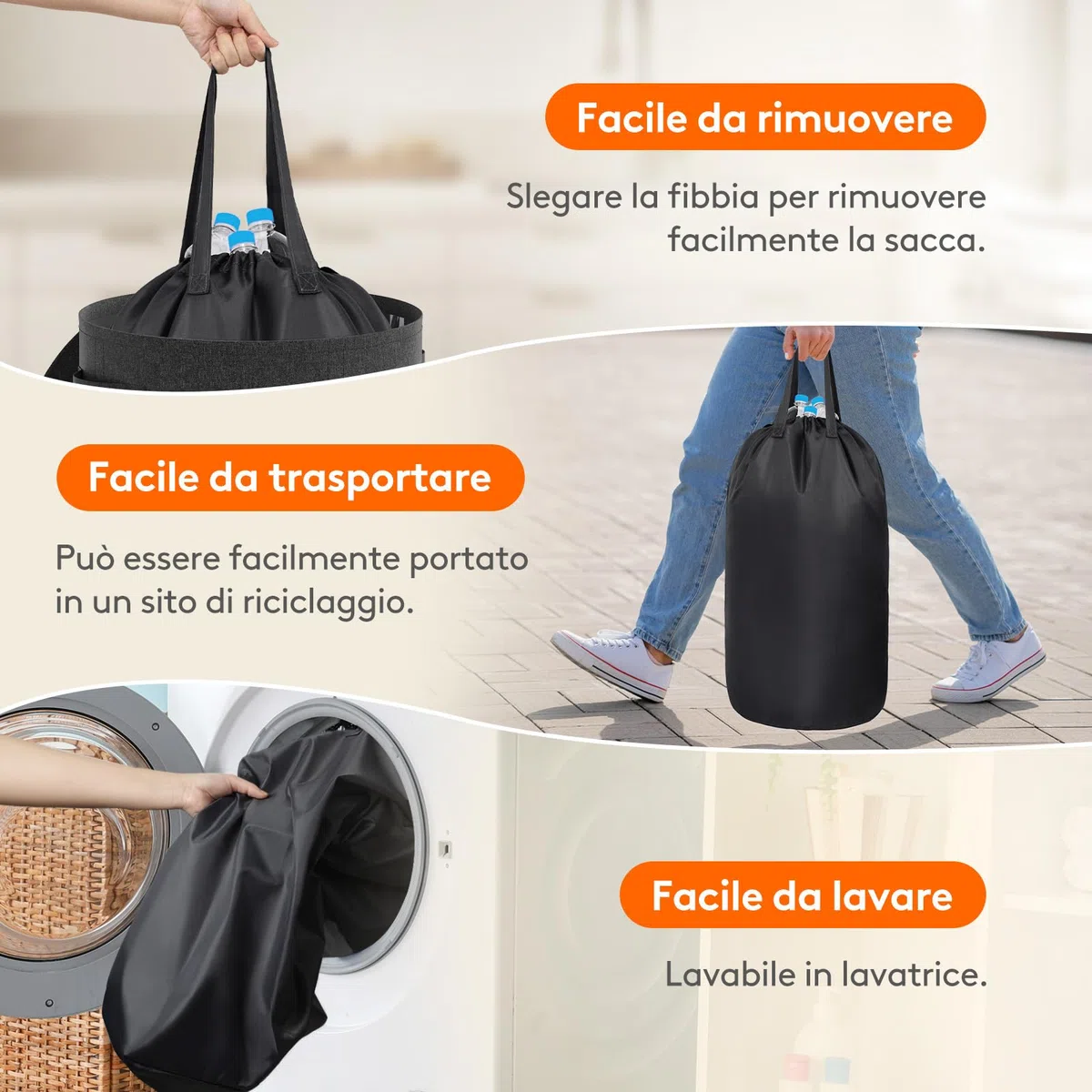 Lifewit 80L Rotonde Conservazione Delle Bottiglie con Coperchio, Pattumiera Differenziata per Bottiglia Plastica e Bottiglia Vetro, Raccolta Riciclaggio con Foro, Pattumiera Cucina, Nero